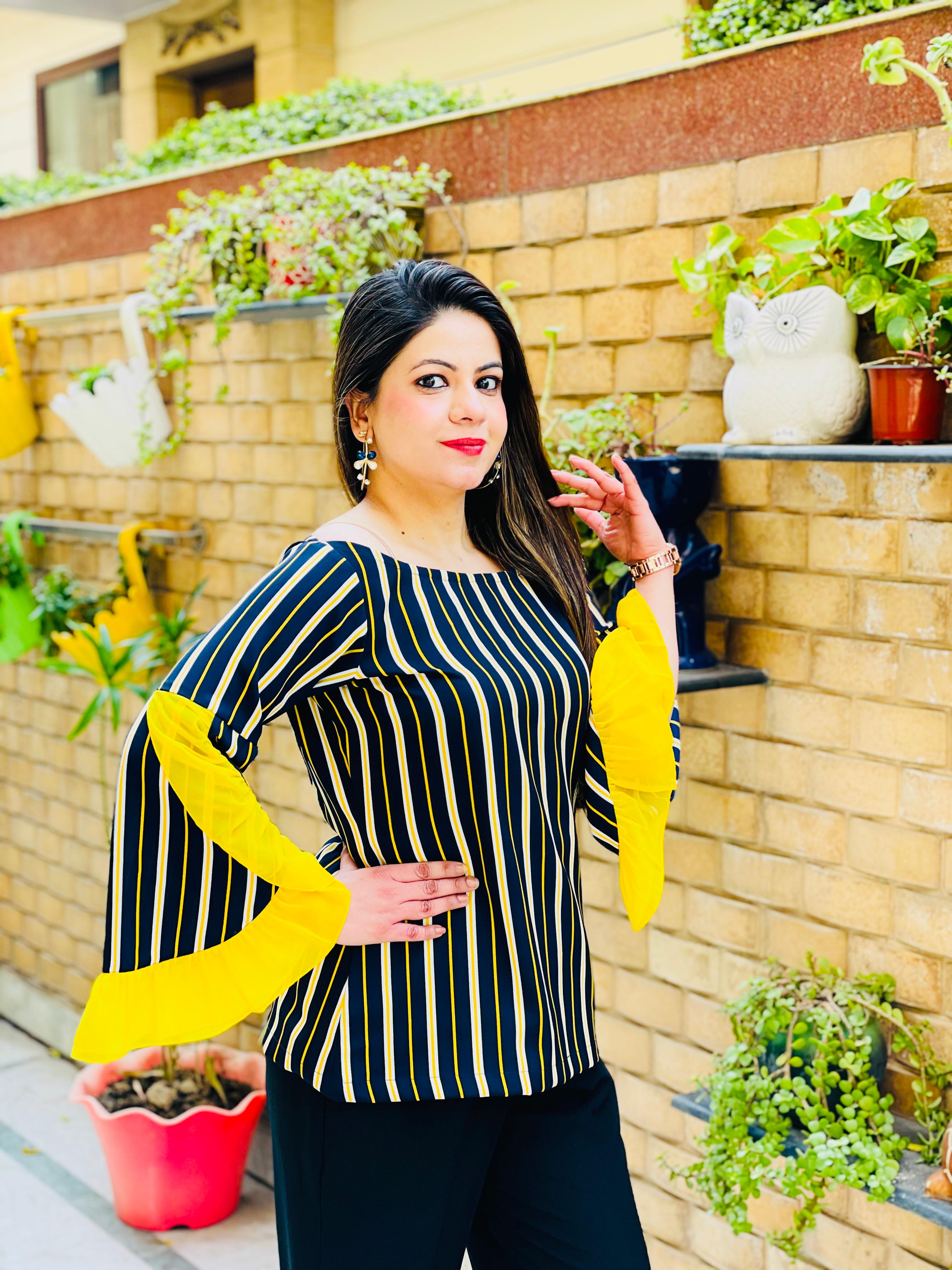 Yellow Blue Stripes Top