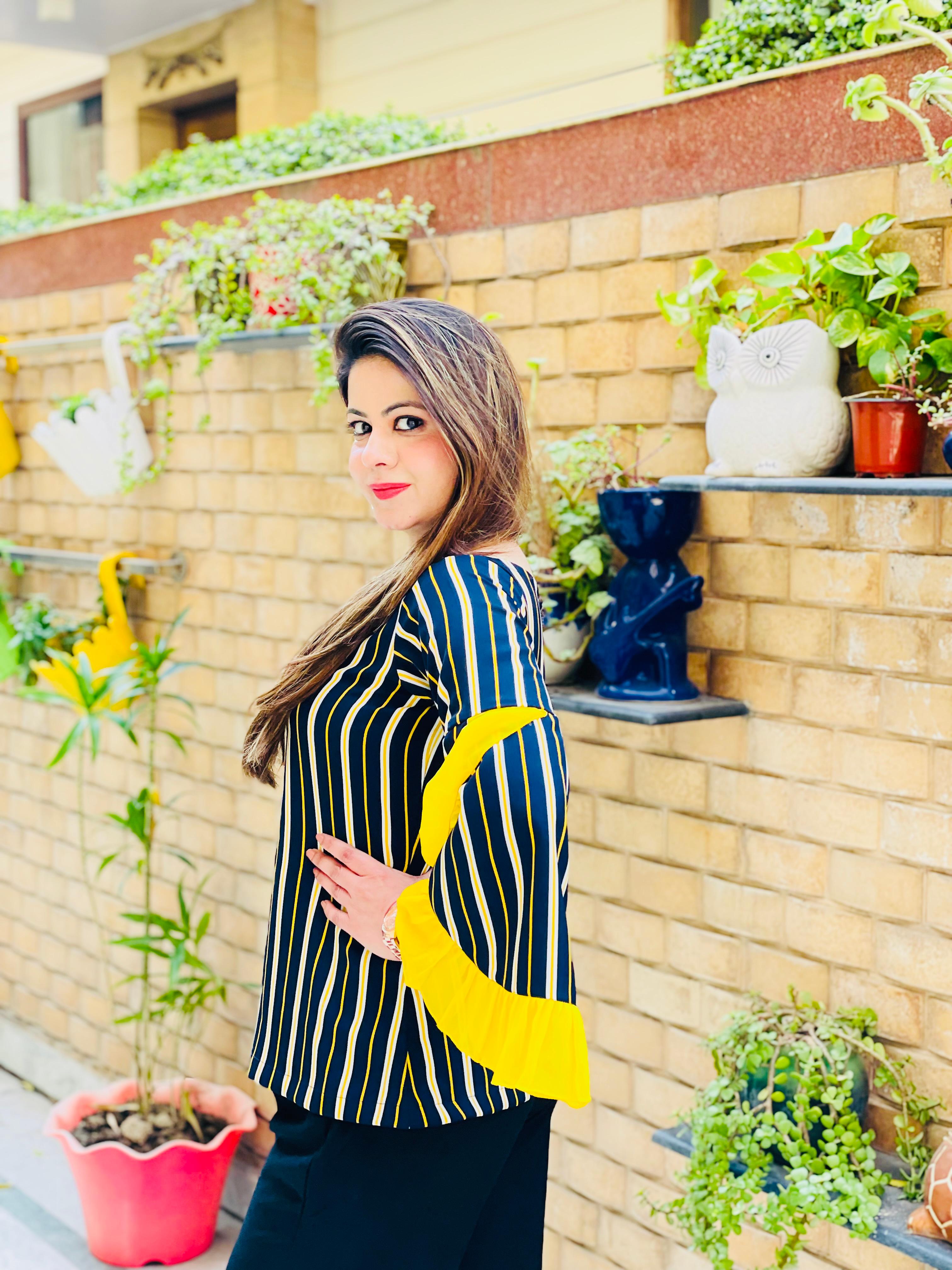 Yellow Blue Stripes Top