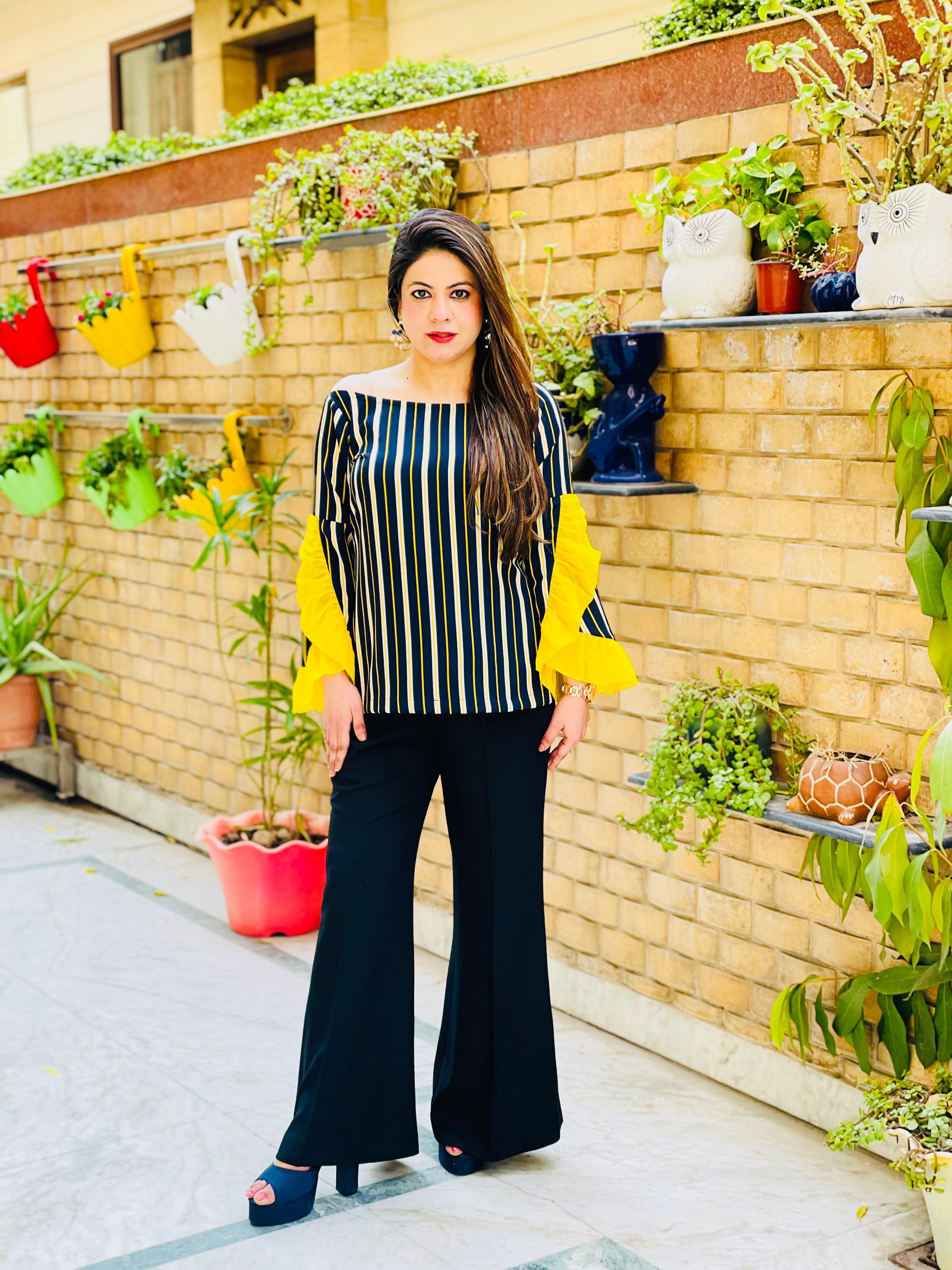 Yellow Blue Stripes Top