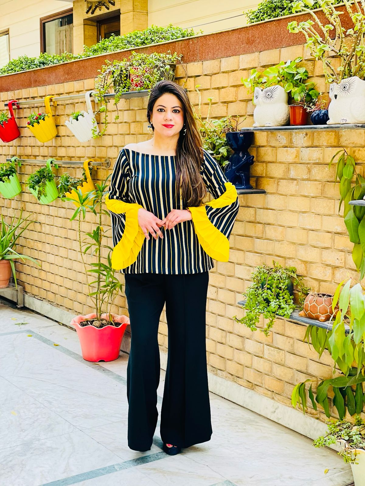 Yellow Blue Stripes Top