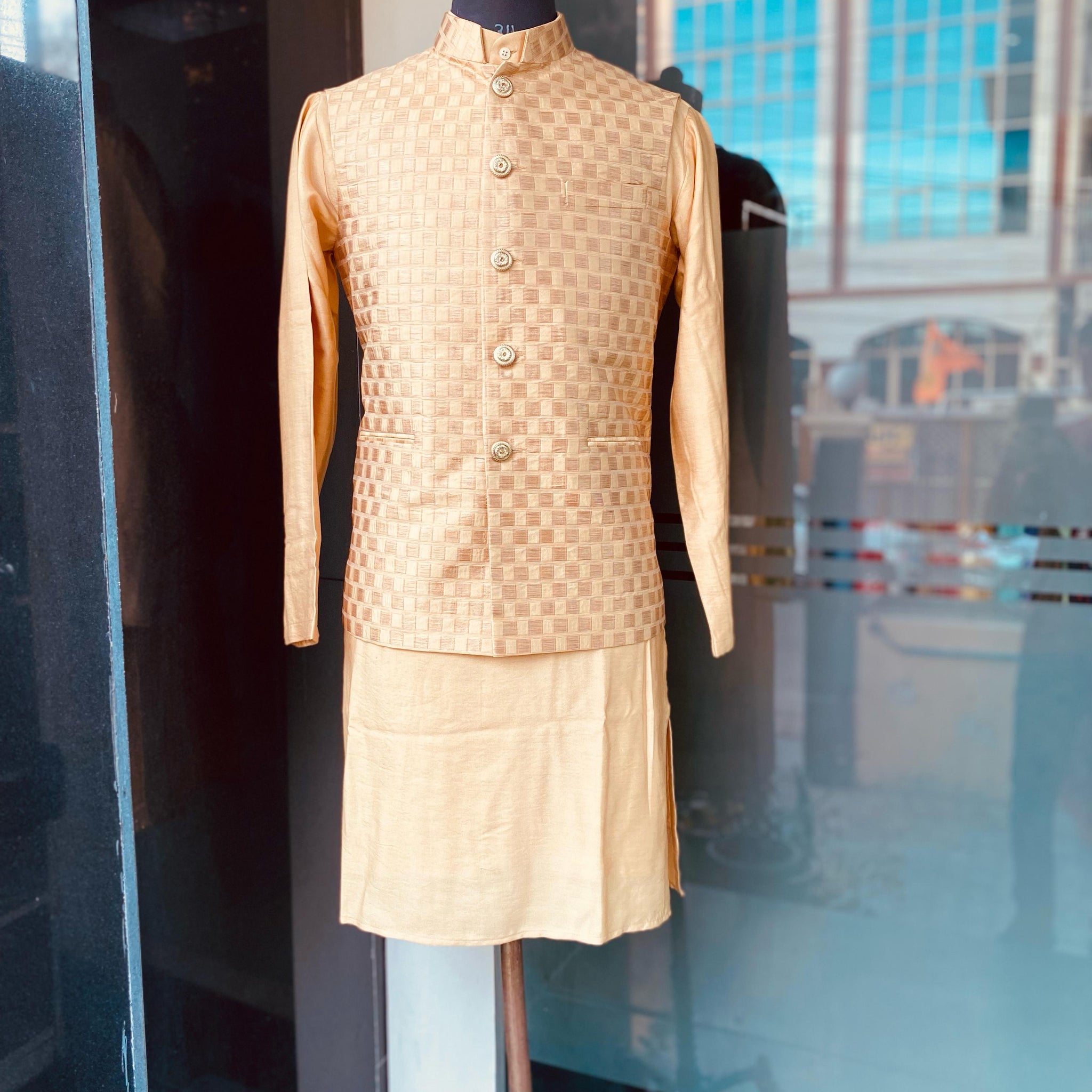 Menswear Gold Checks Waist Coat