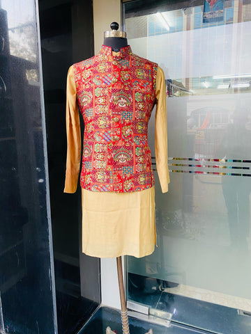 Menswear Royal marron waistcoat + Kurta Set