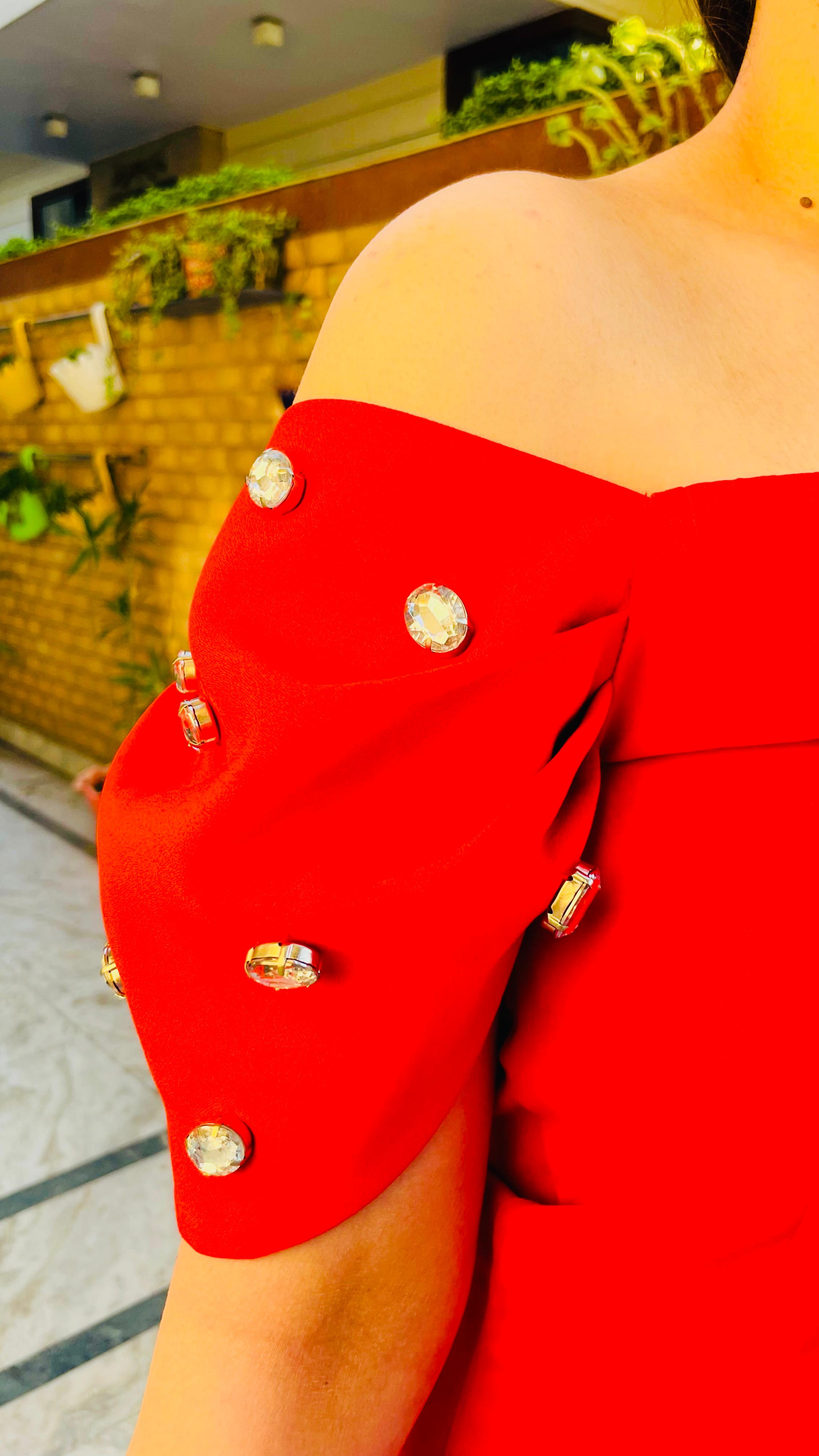 Carrot Red Embellished Dress