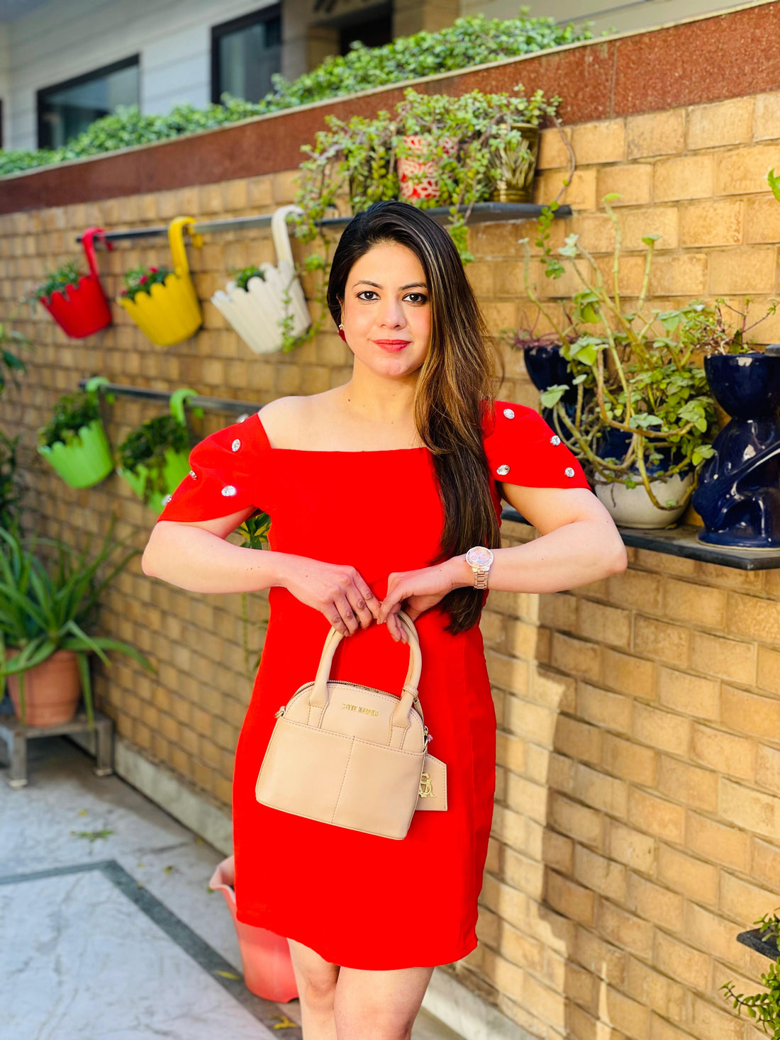 Carrot Red Embellished Dress