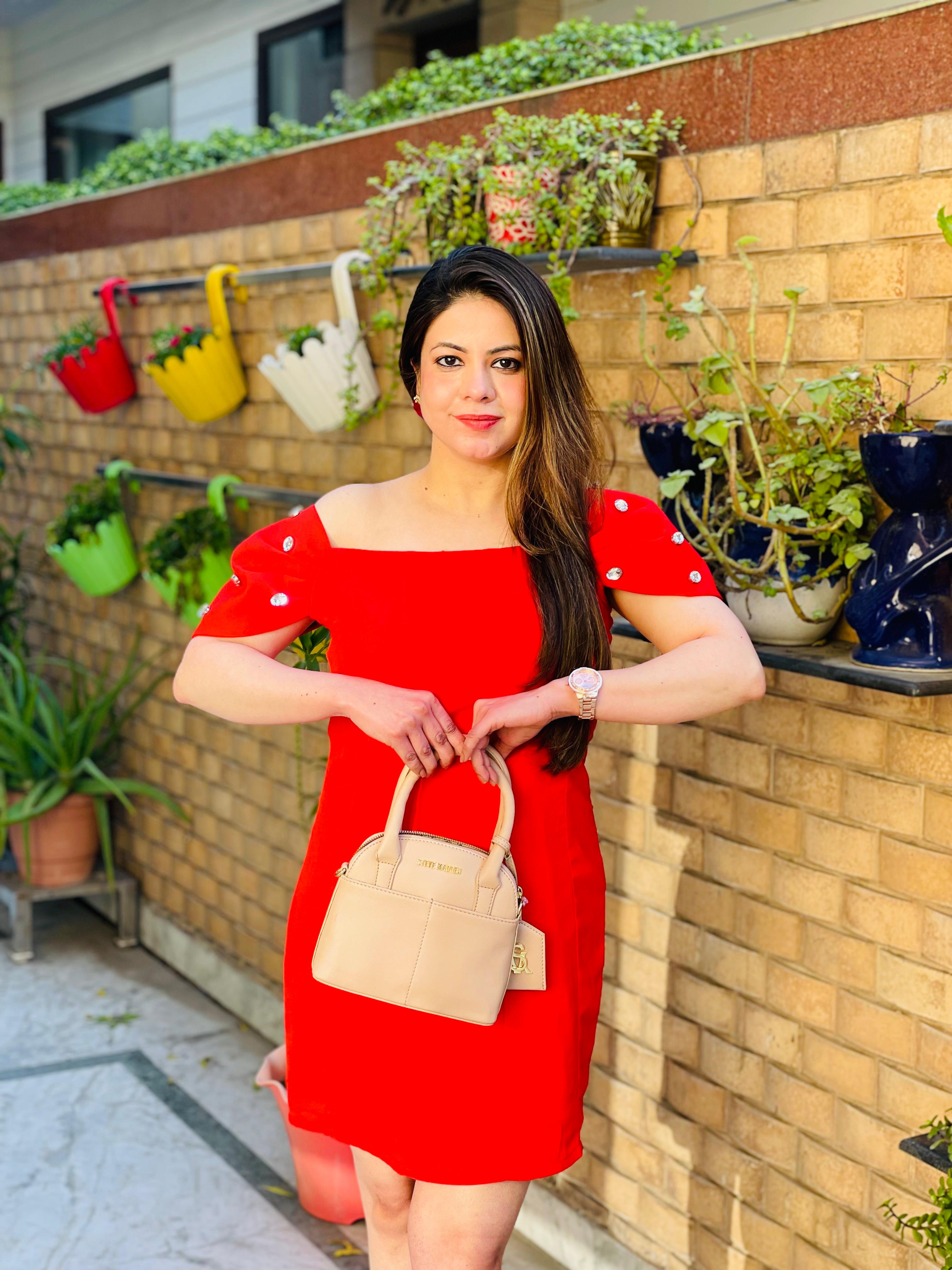 Carrot Red Embellished Dress