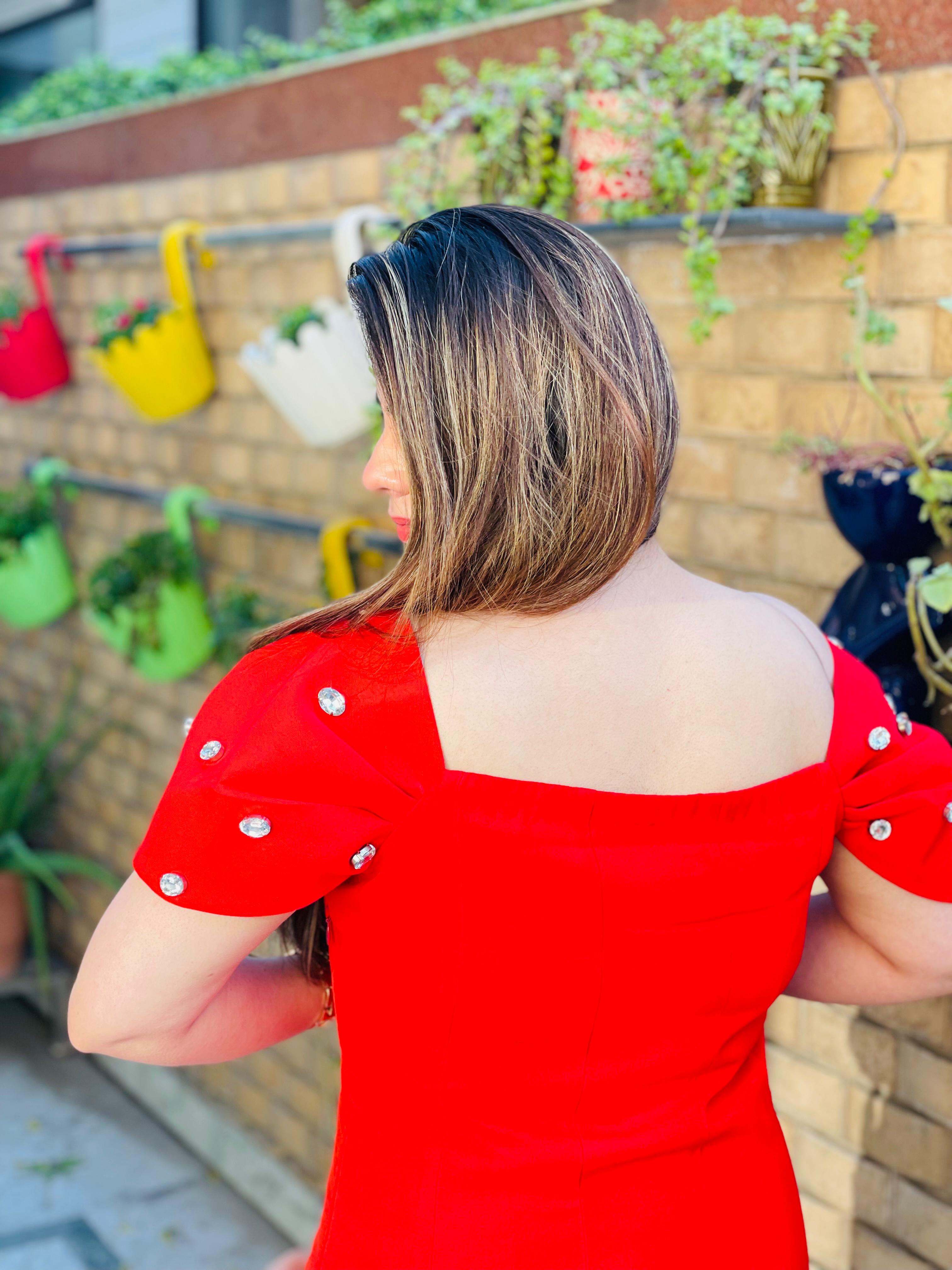 Carrot Red Embellished Dress
