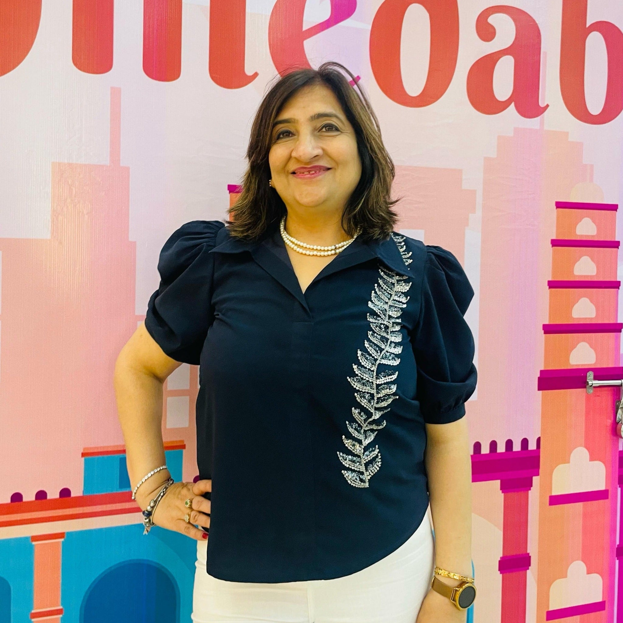 Navy Blue Hand Embroidered Top