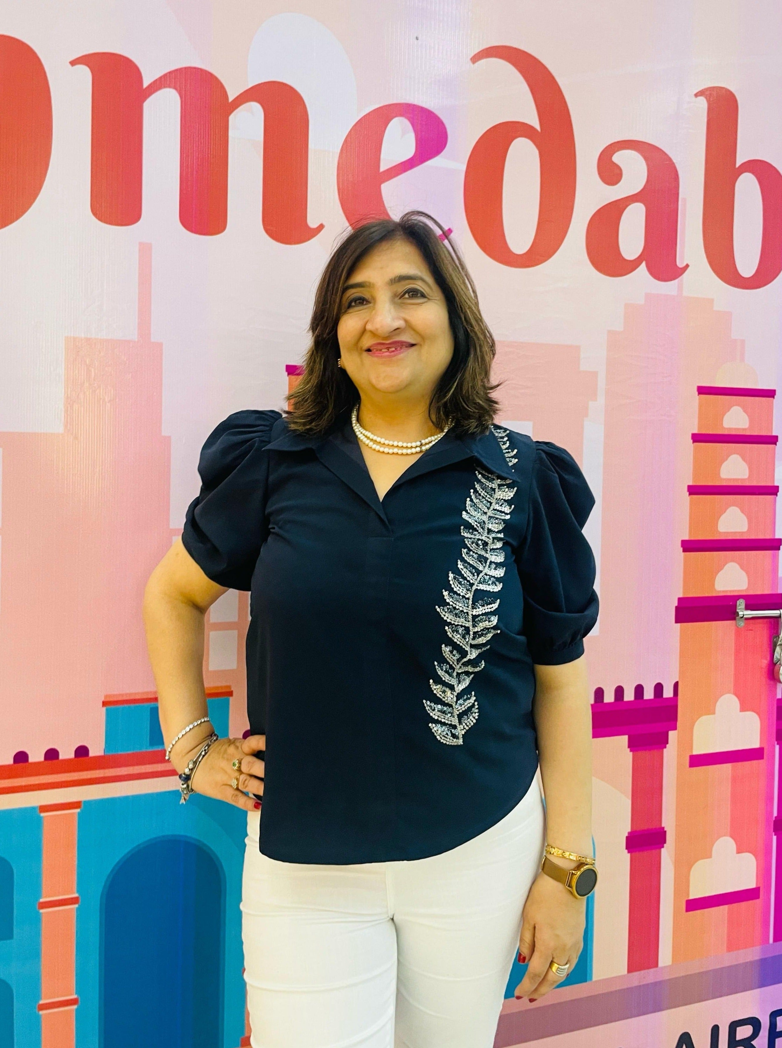 Navy Blue Hand Embroidered Top