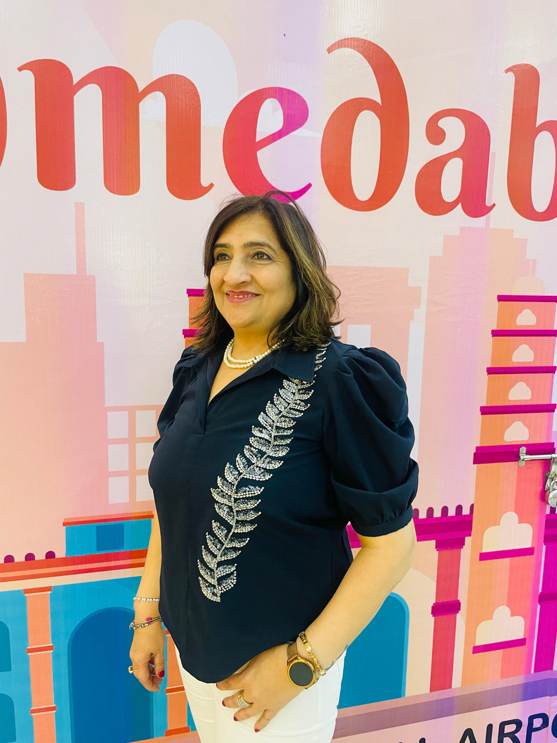 Navy Blue Hand Embroidered Top