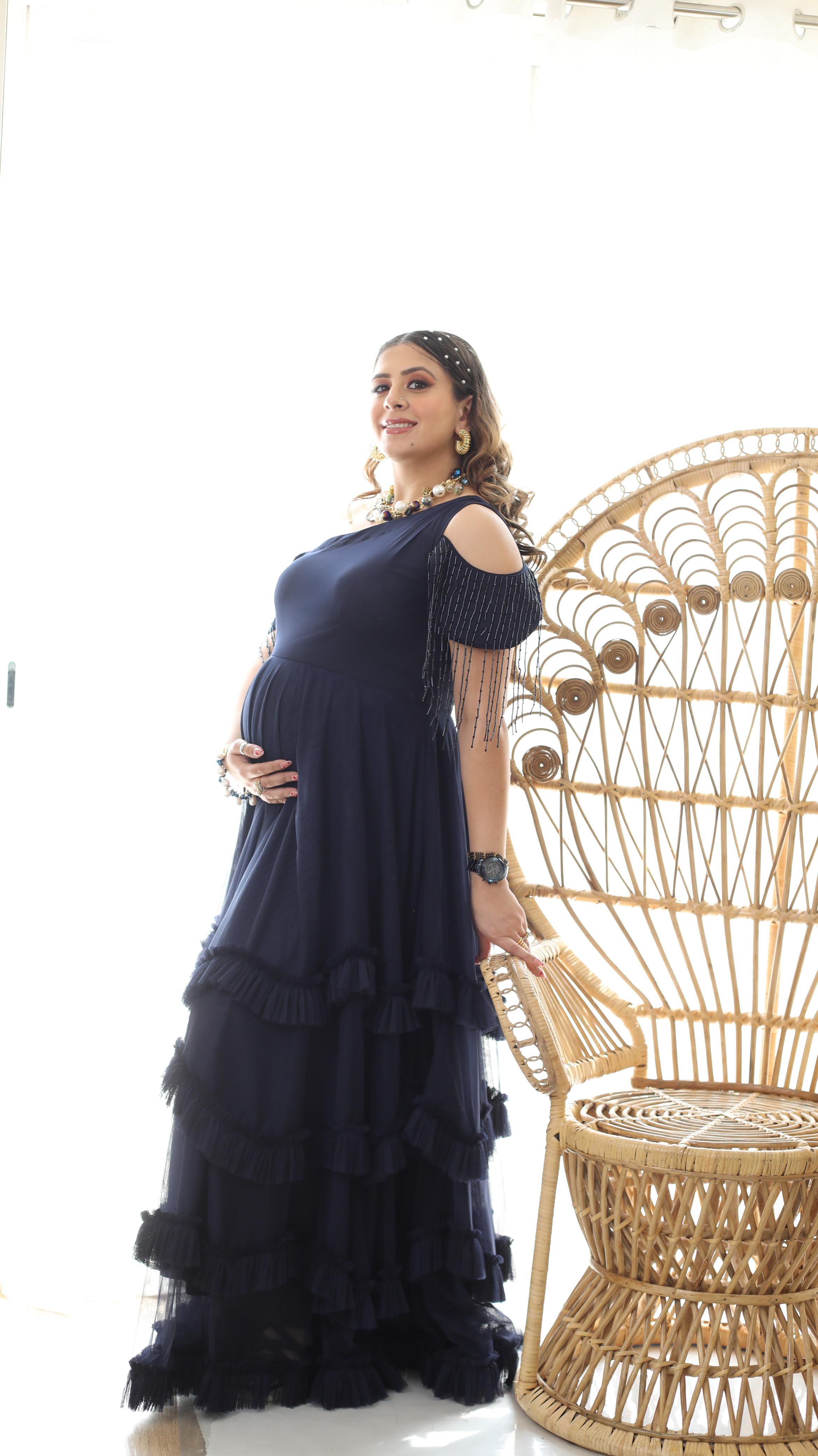 Navy Blue Fringe Mama Gown