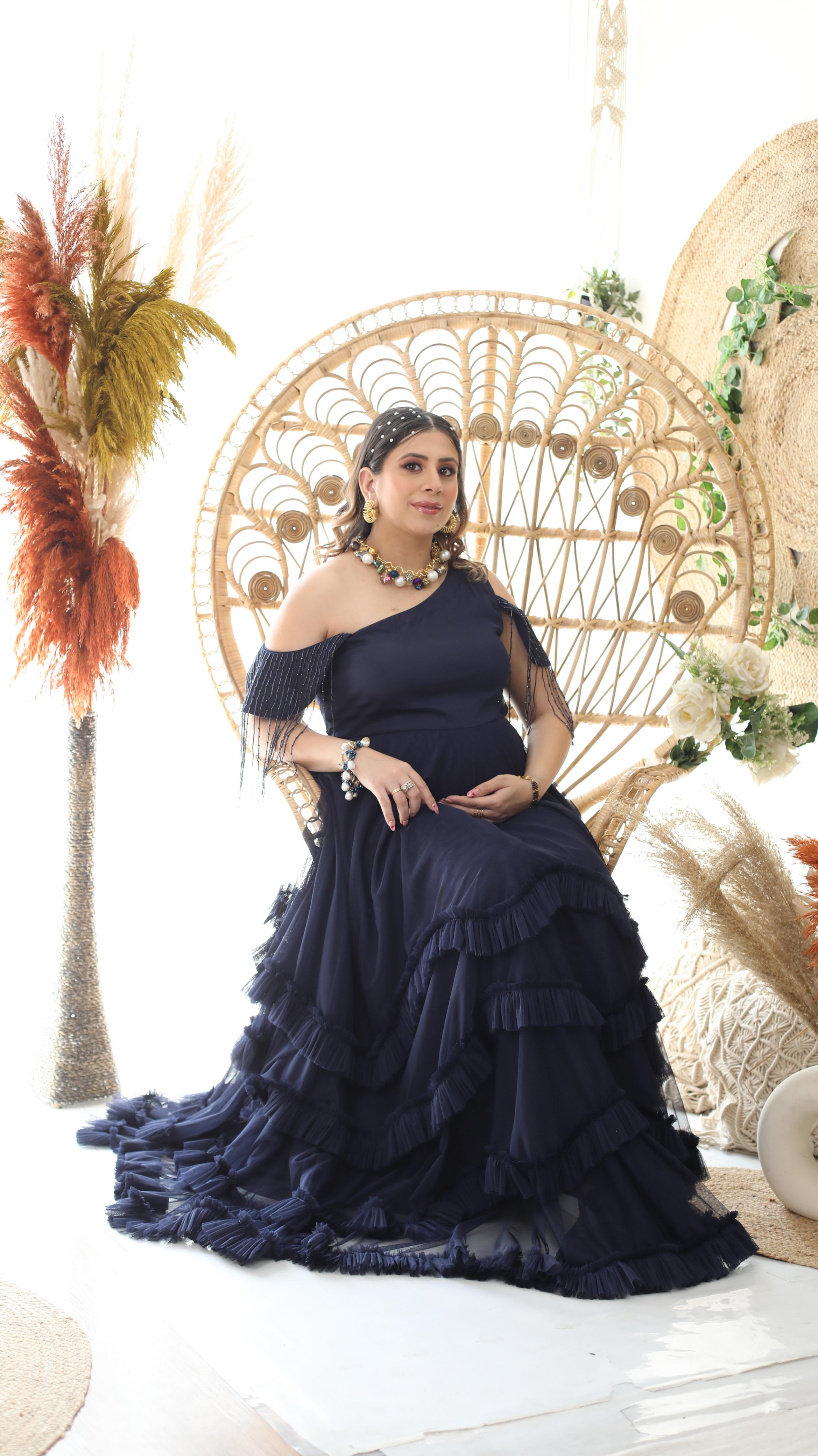 Navy Blue Fringe Mama Gown