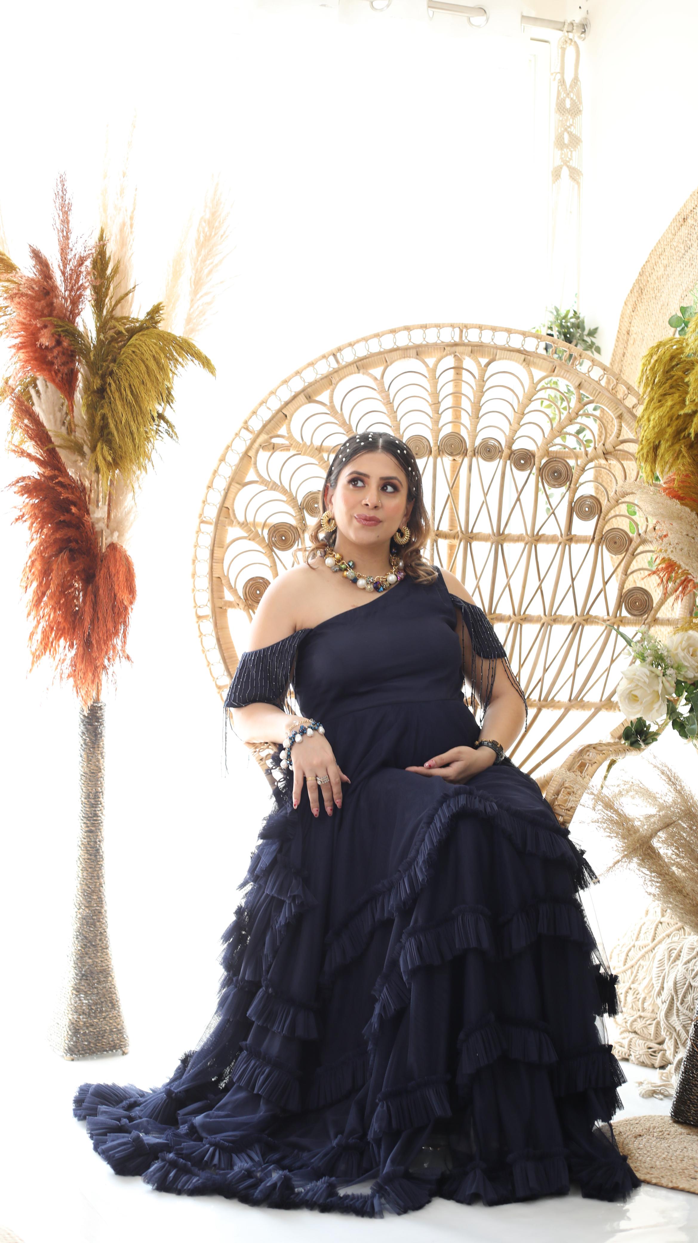 Navy Blue Fringe Mama Gown