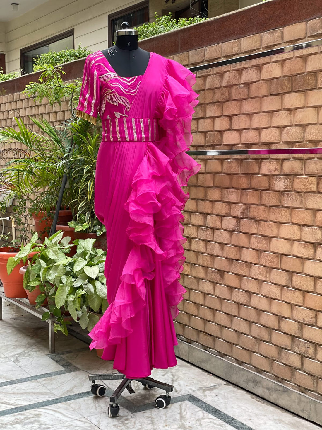 Hot Pink Drape Saree