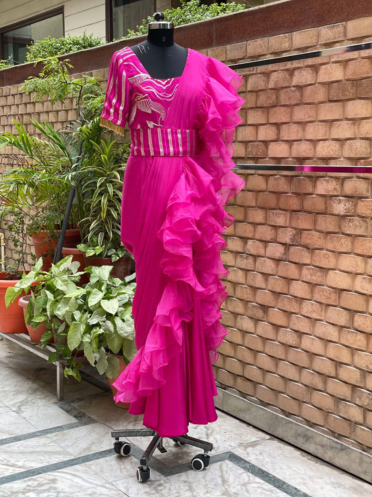 Hot Pink Drape Saree