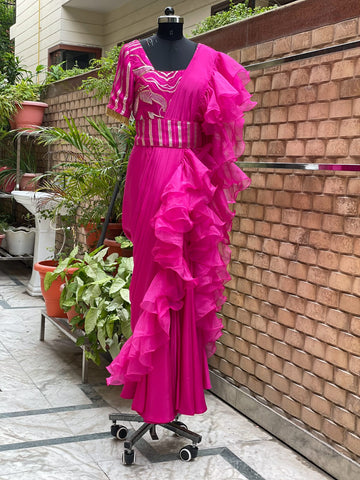 Hot Pink Drape Saree