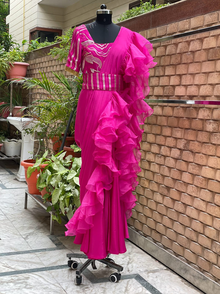 Hot Pink Drape Saree