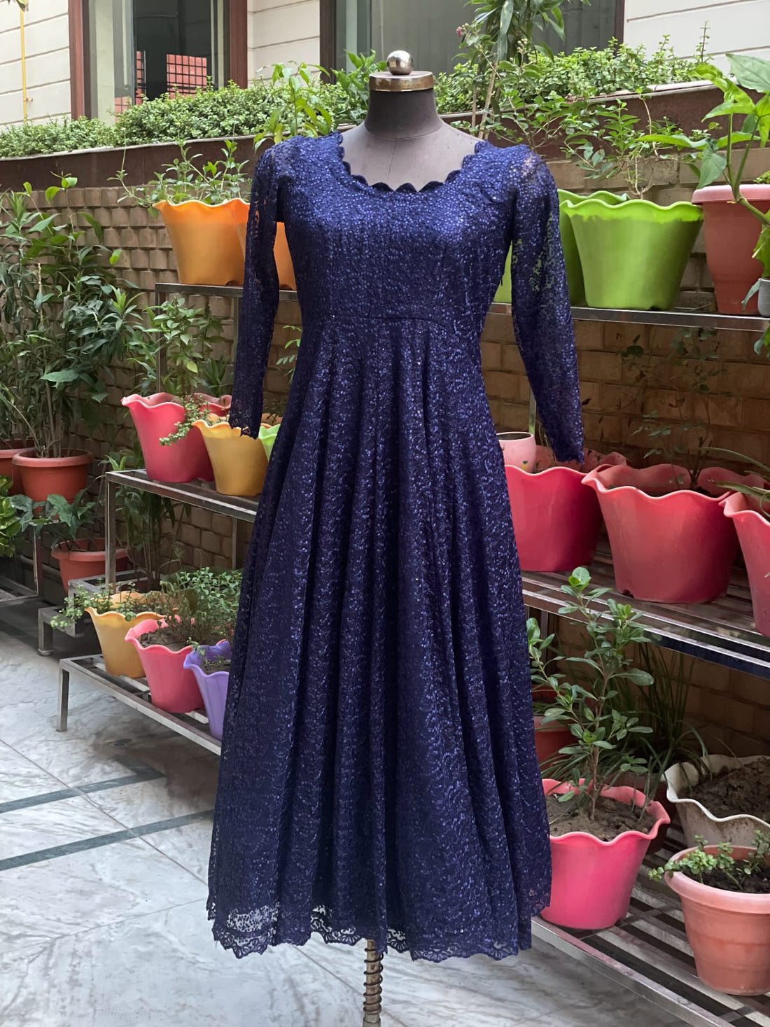 Navy Blue Phulkari gown