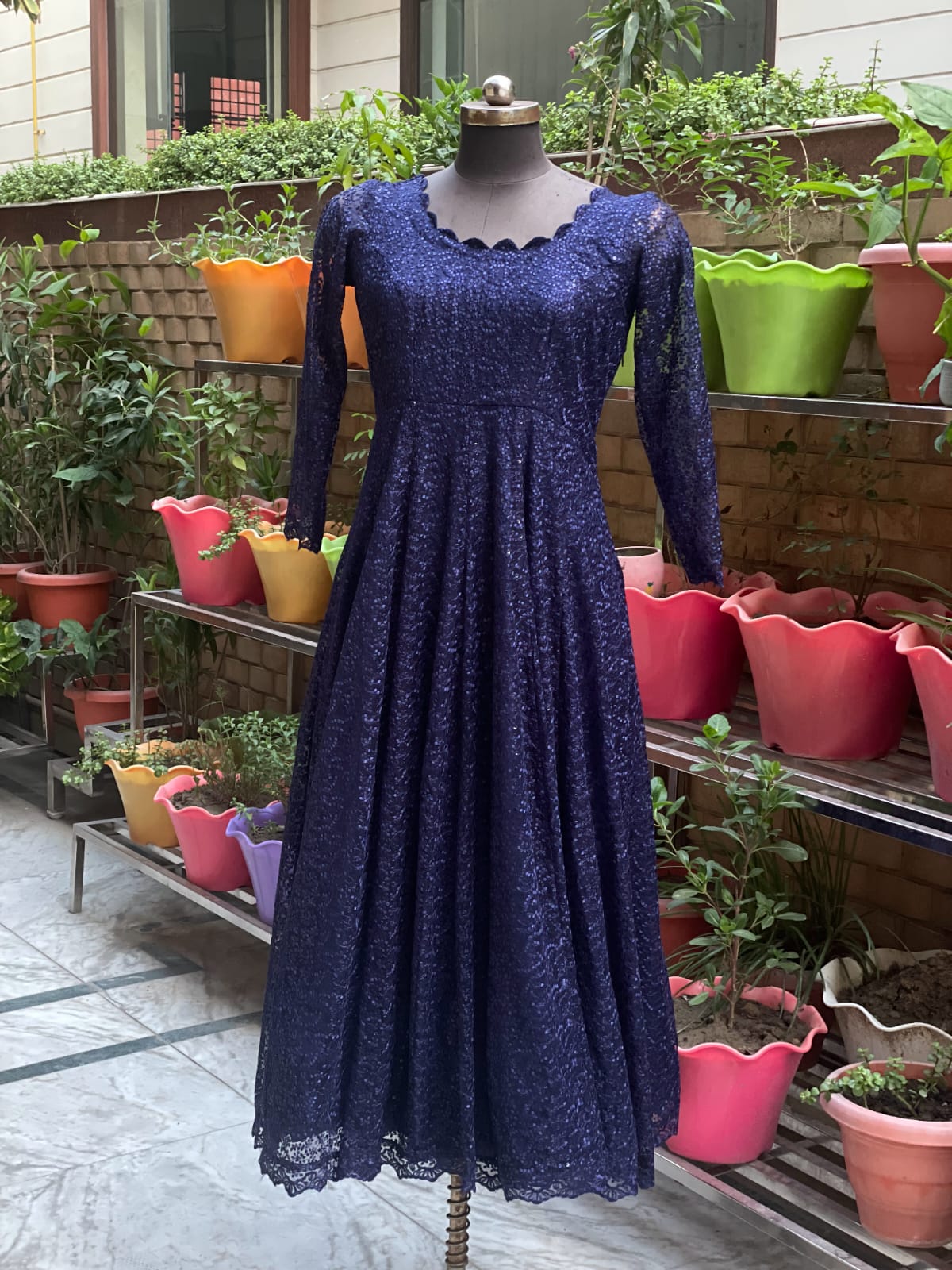 Navy Blue Phulkari gown