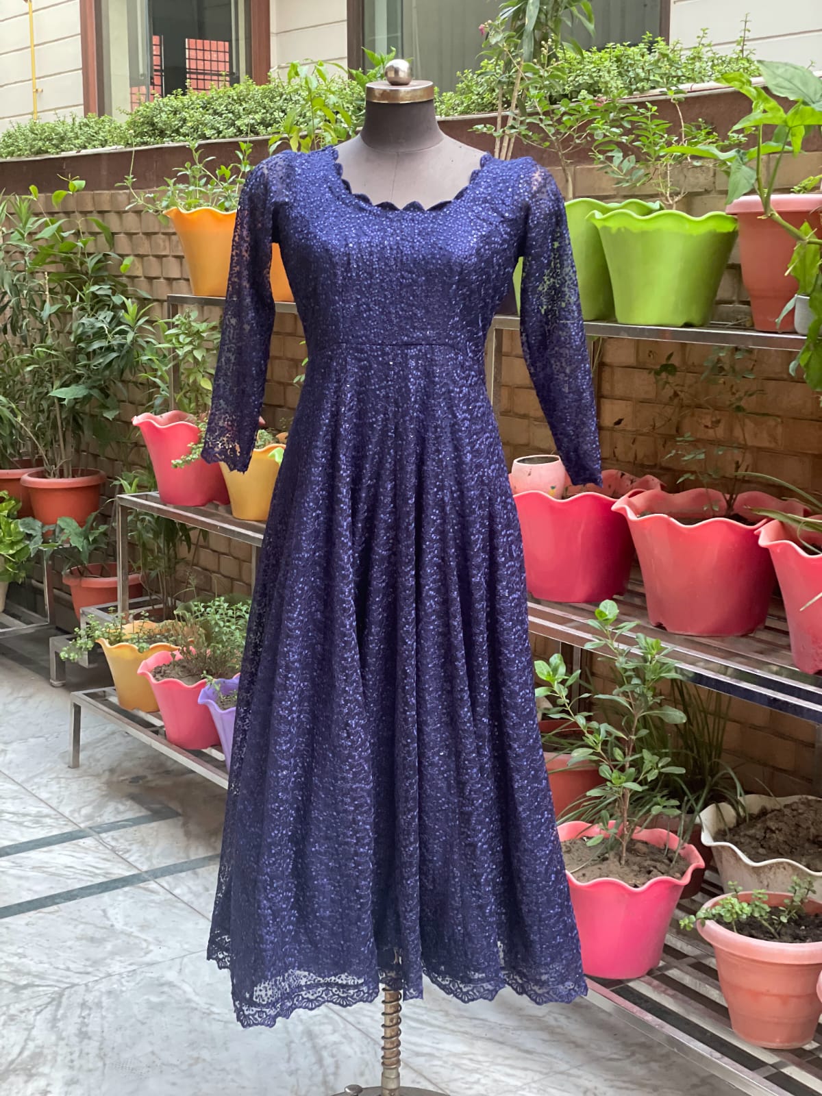 Navy Blue Phulkari gown