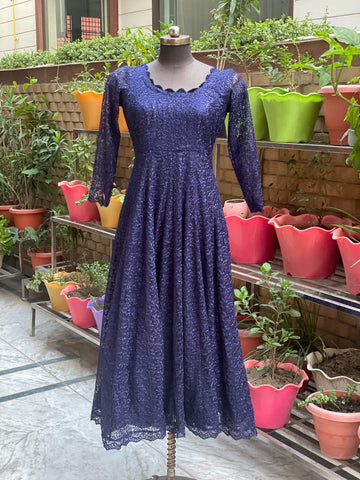 Navy Blue Phulkari gown