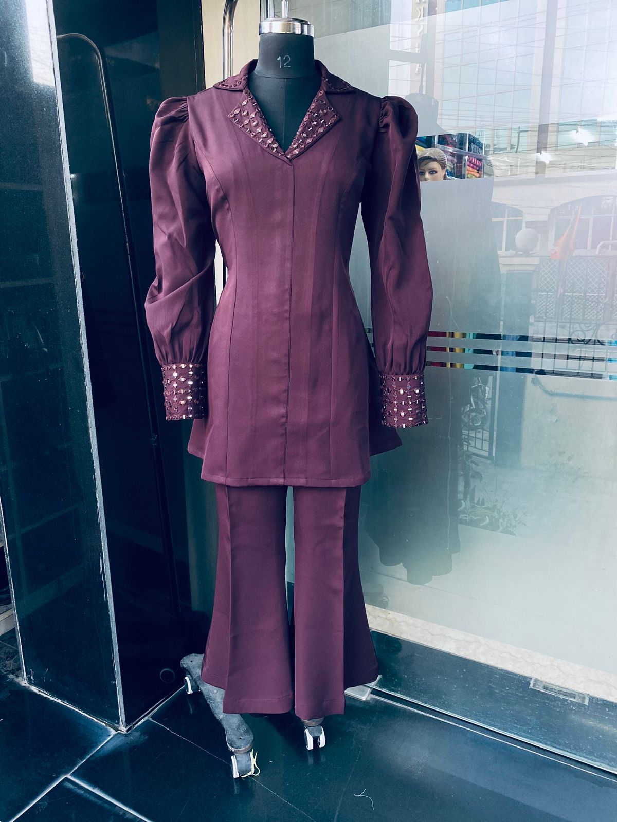 Wine Embroidered Formal Co-Ord