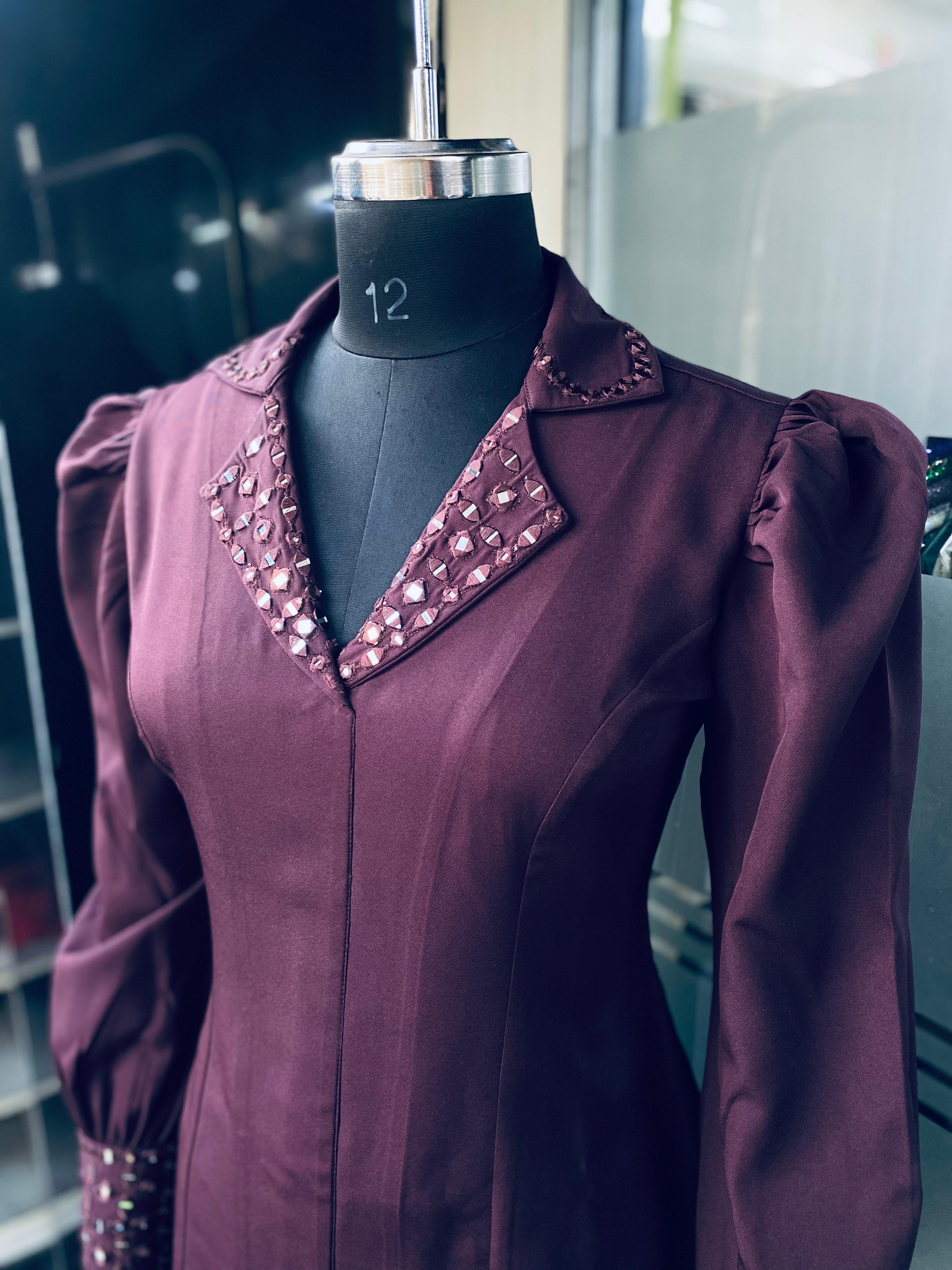 Wine Embroidered Formal Co-Ord