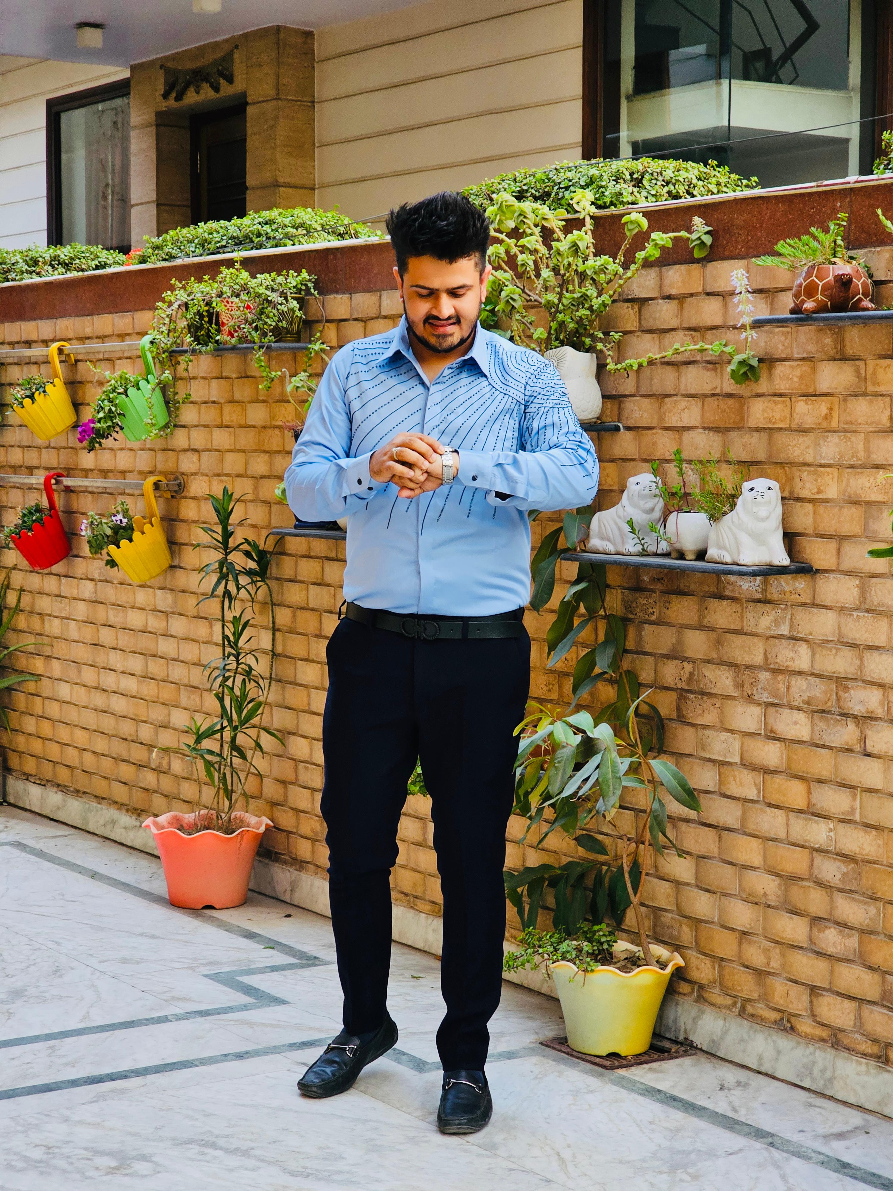 Menswear Galaxy Blue Embroidered Shirt