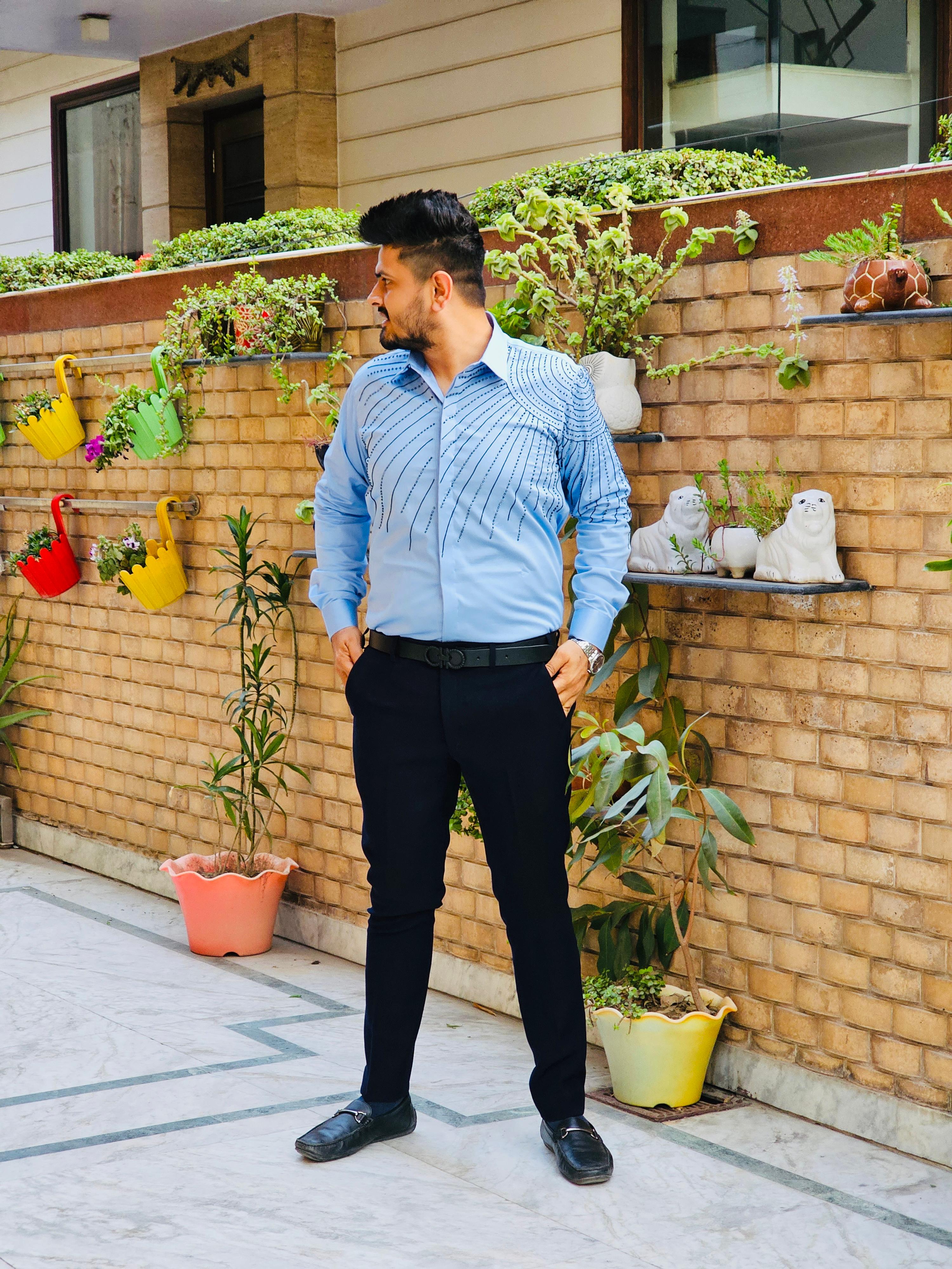Menswear Galaxy Blue Embroidered Shirt