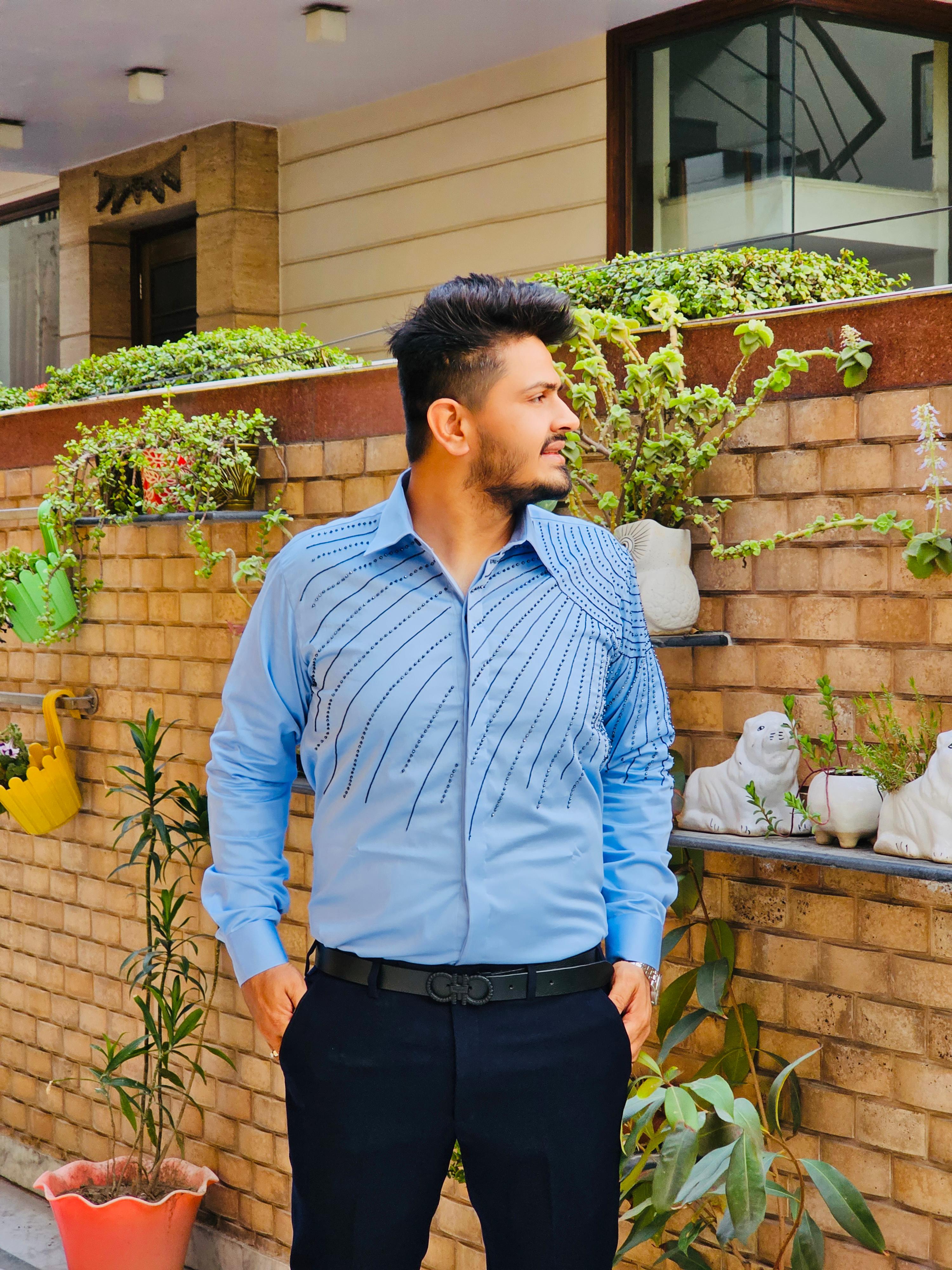 Menswear Galaxy Blue Embroidered Shirt