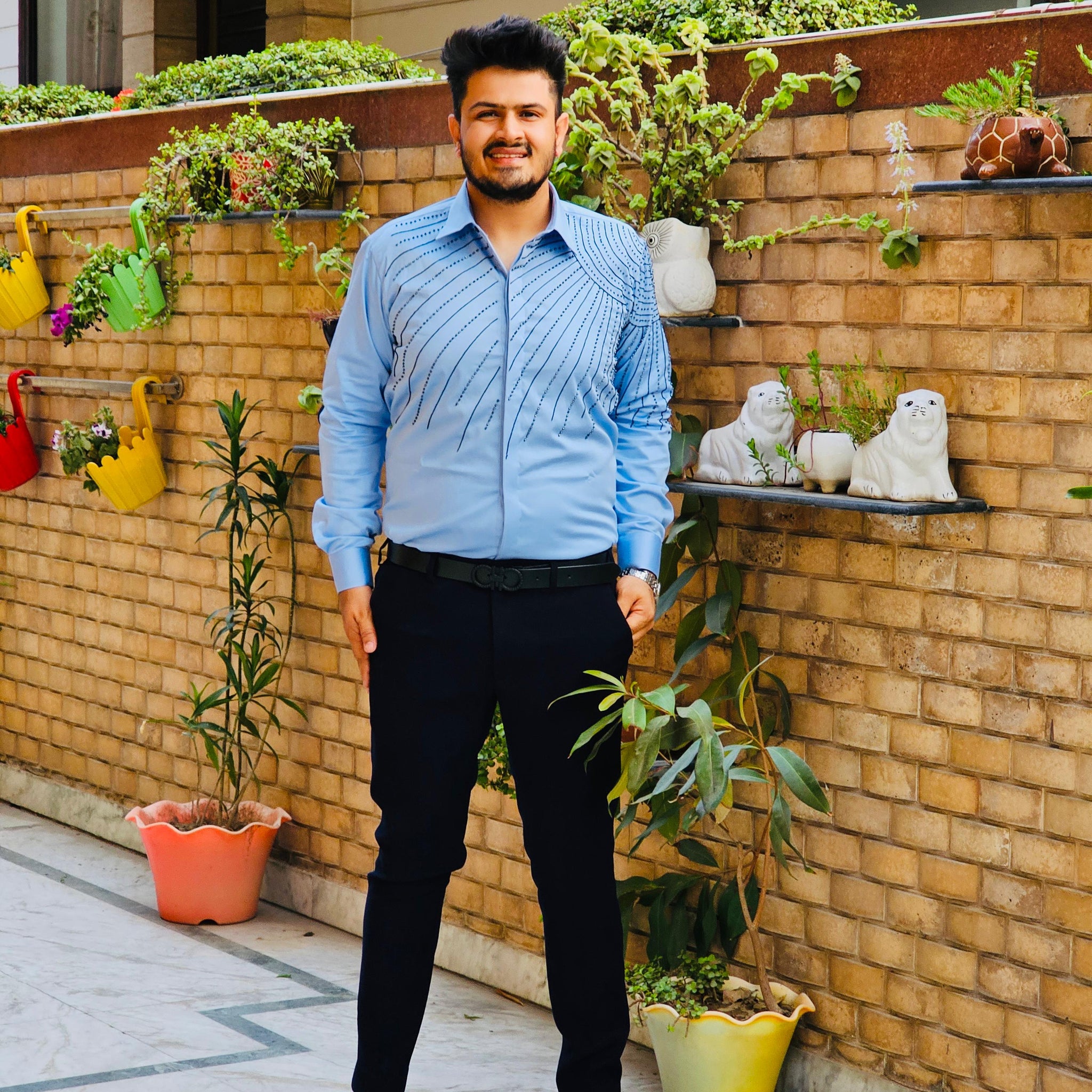 Menswear Galaxy Blue Embroidered Shirt
