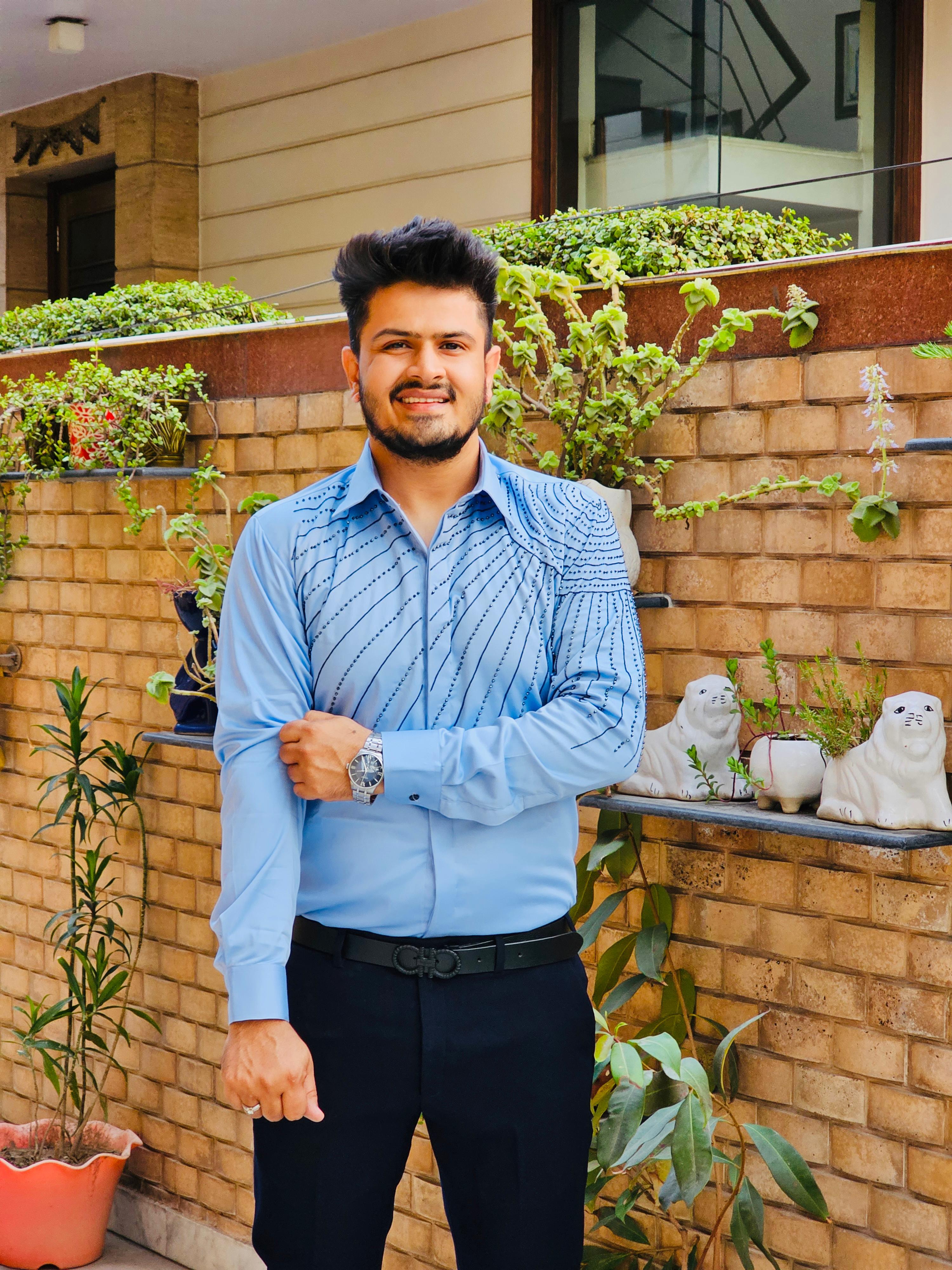 Menswear Galaxy Blue Embroidered Shirt