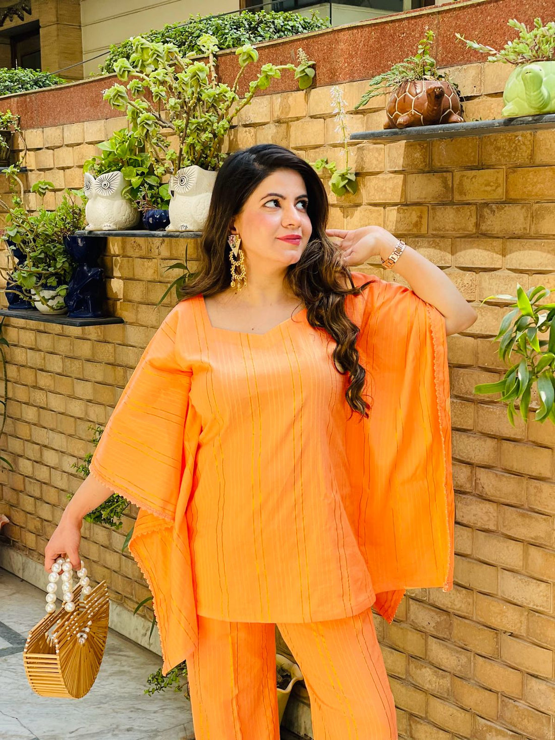 Peach Golden Stripes Cotton Co-ord