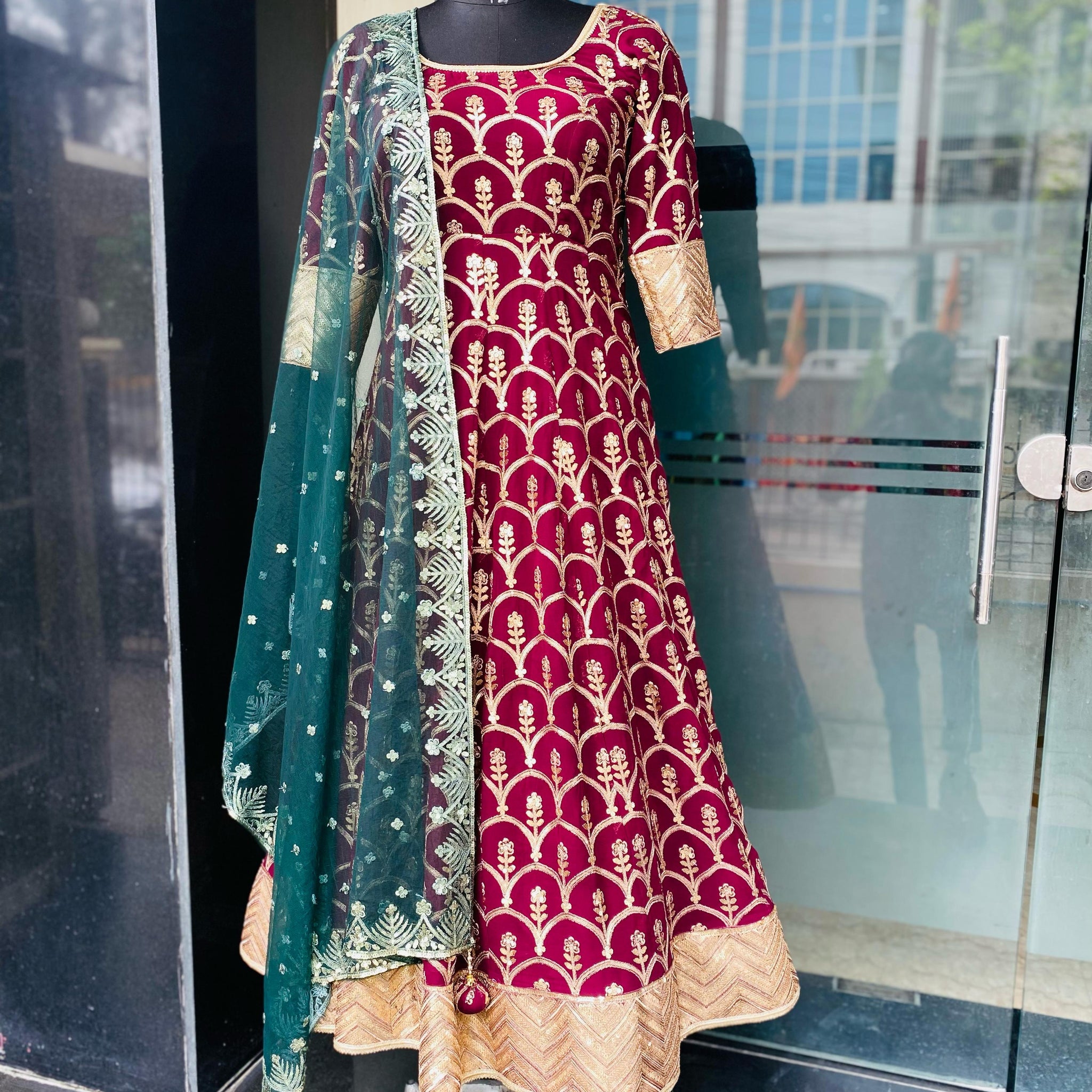 Wine Bridal Anarkali