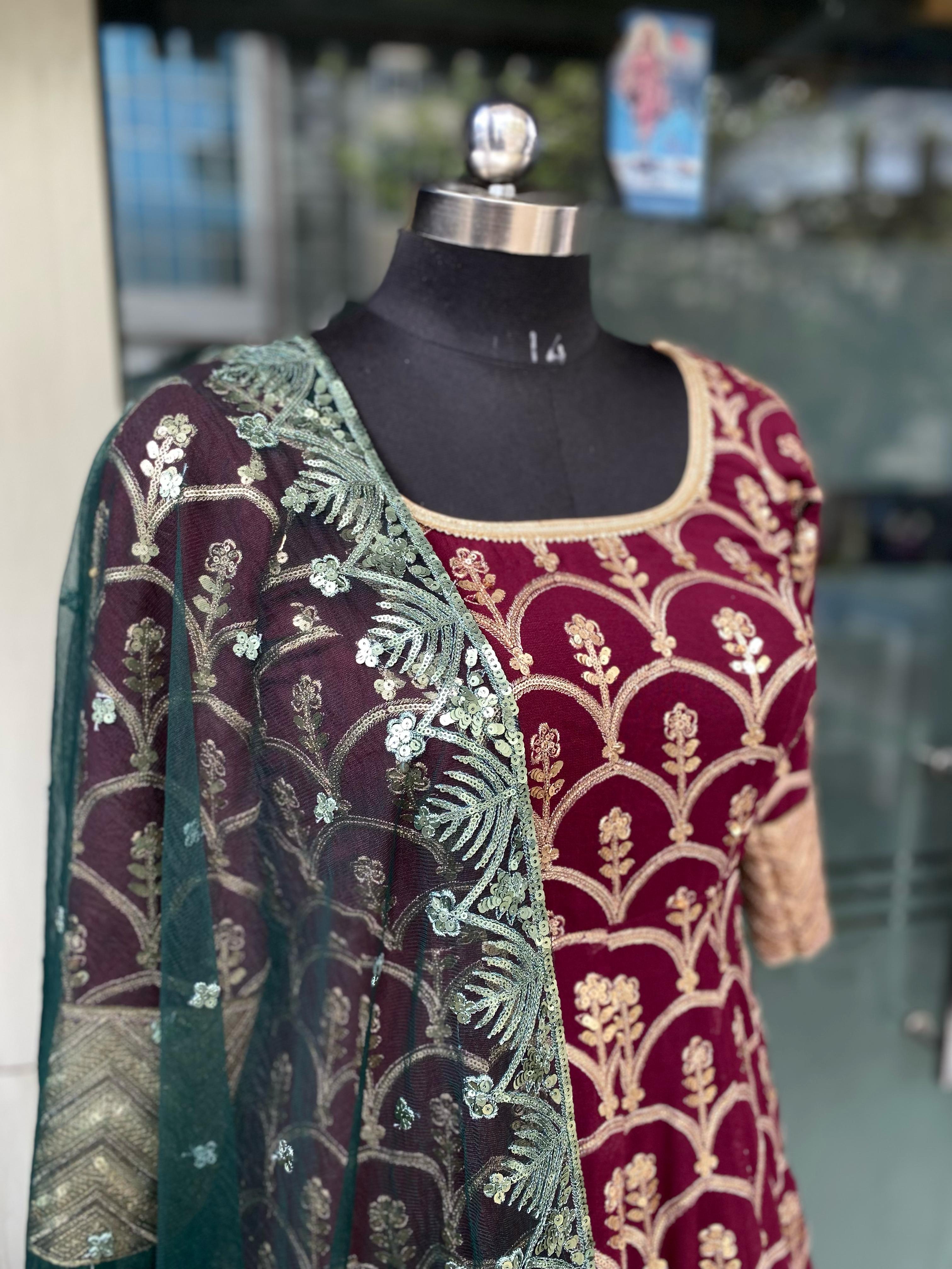 Wine Bridal Anarkali