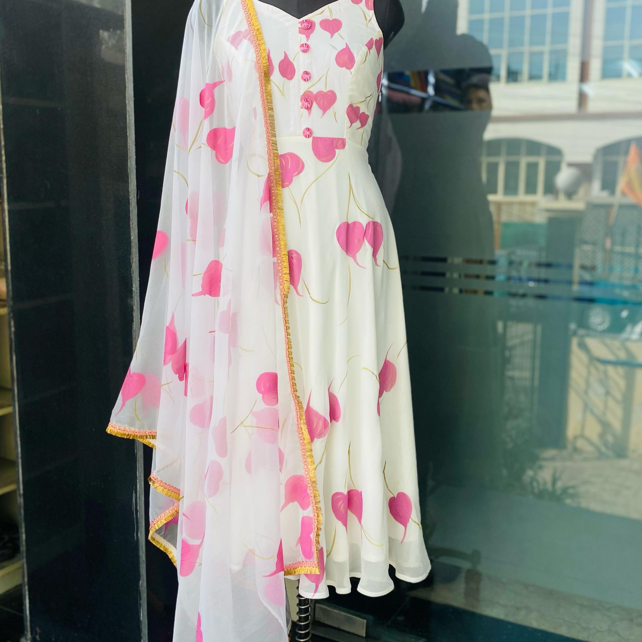 White-Lilac Leaves Anarkali