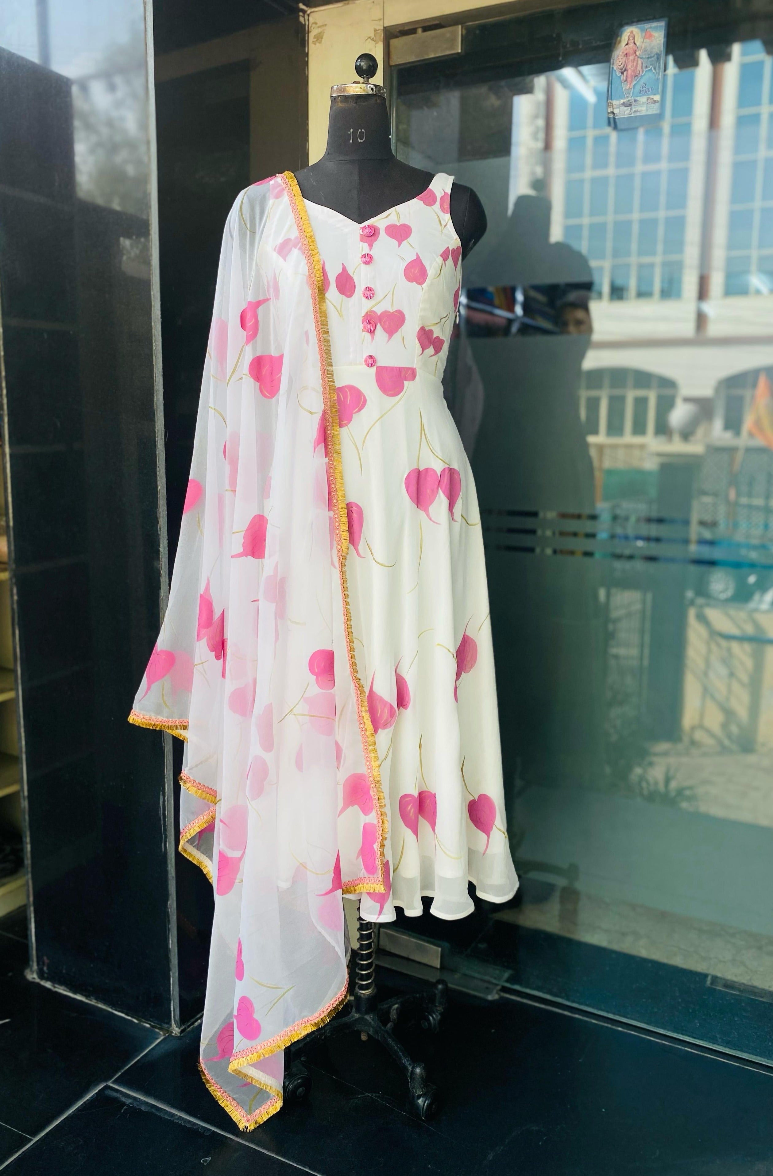 White-Lilac Leaves Anarkali