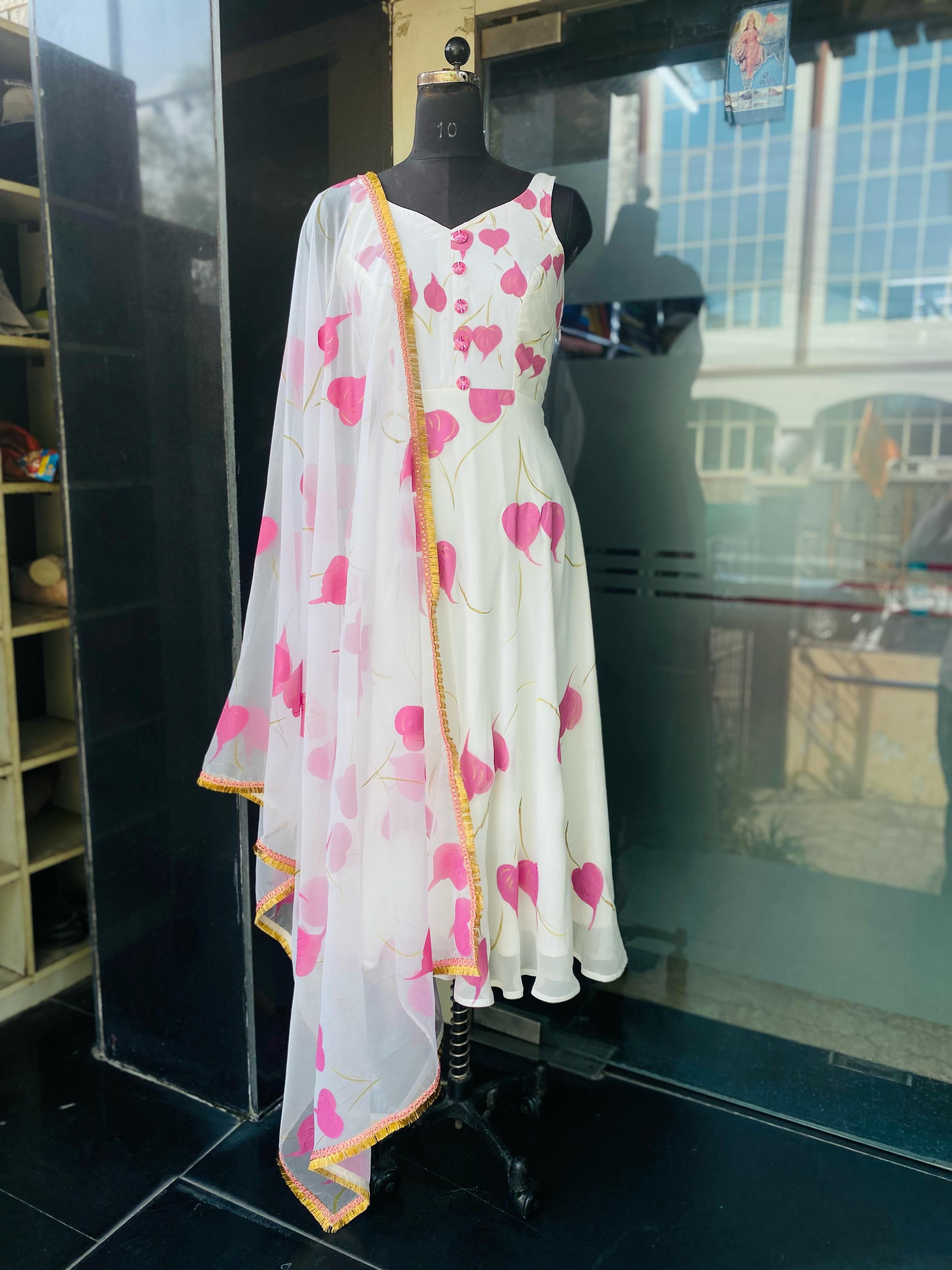 White-Lilac Leaves Anarkali