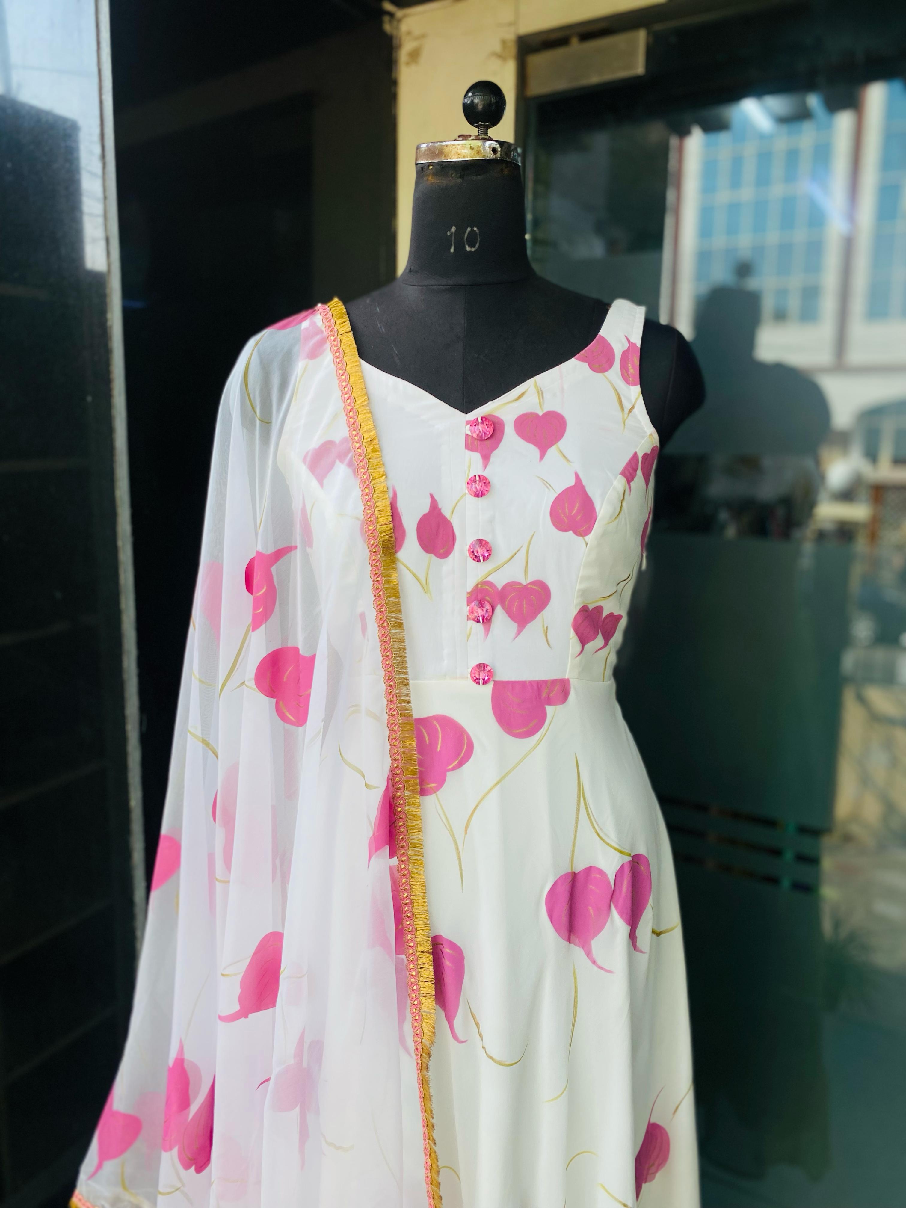 White-Lilac Leaves Anarkali