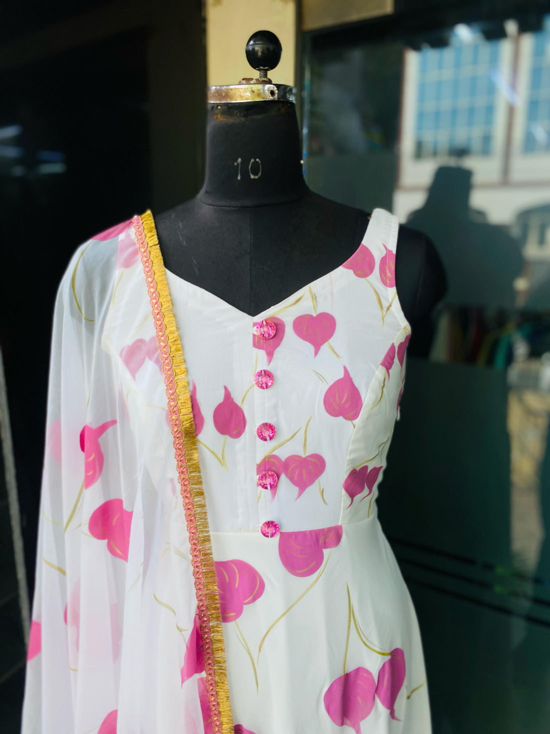 White-Lilac Leaves Anarkali