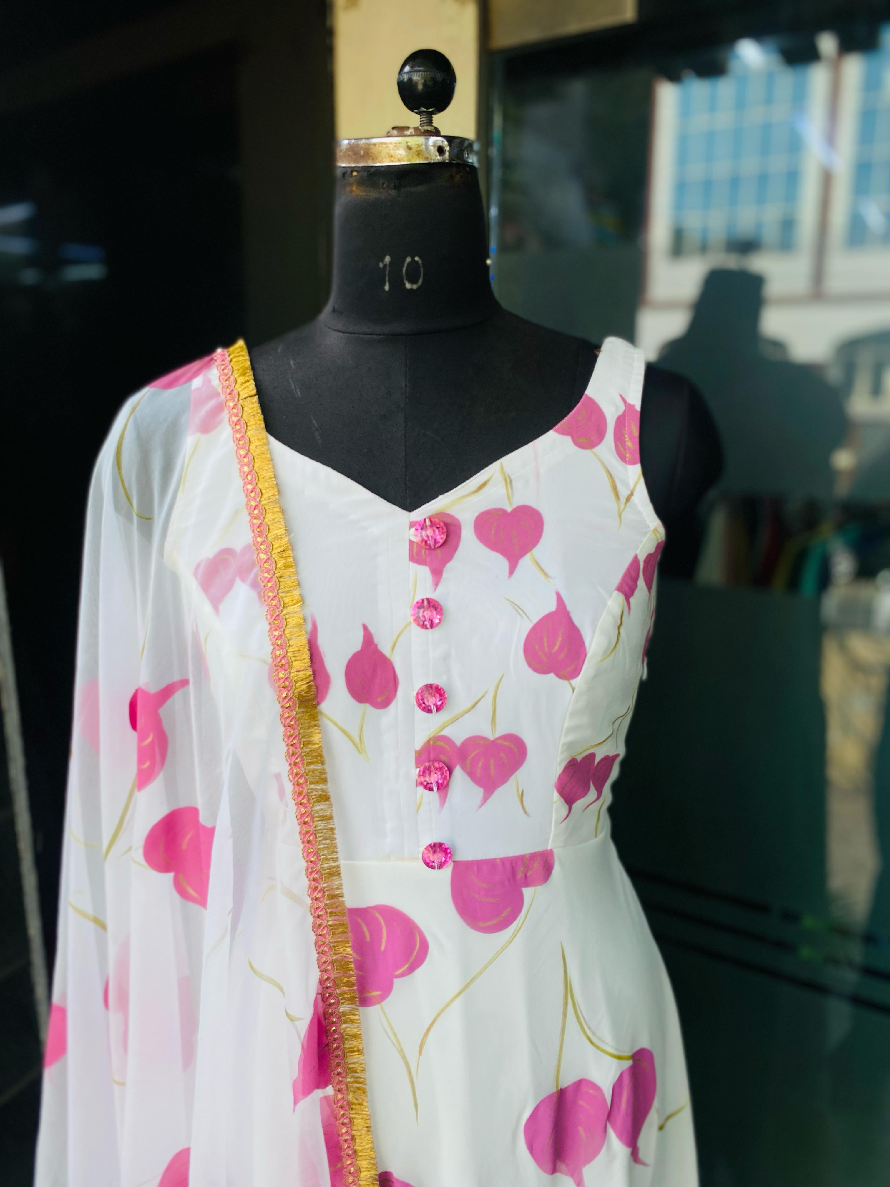 White-Lilac Leaves Anarkali