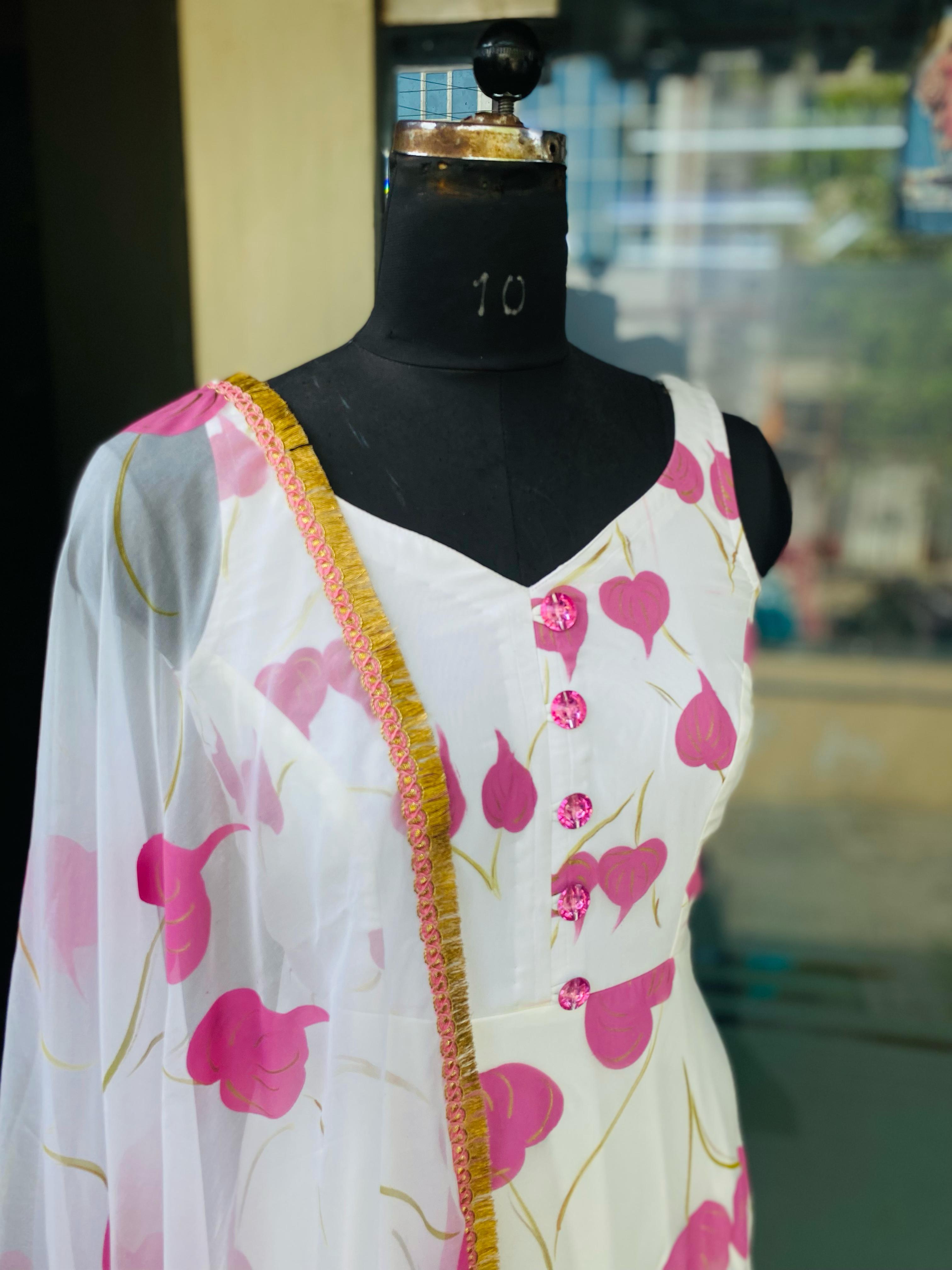 White-Lilac Leaves Anarkali