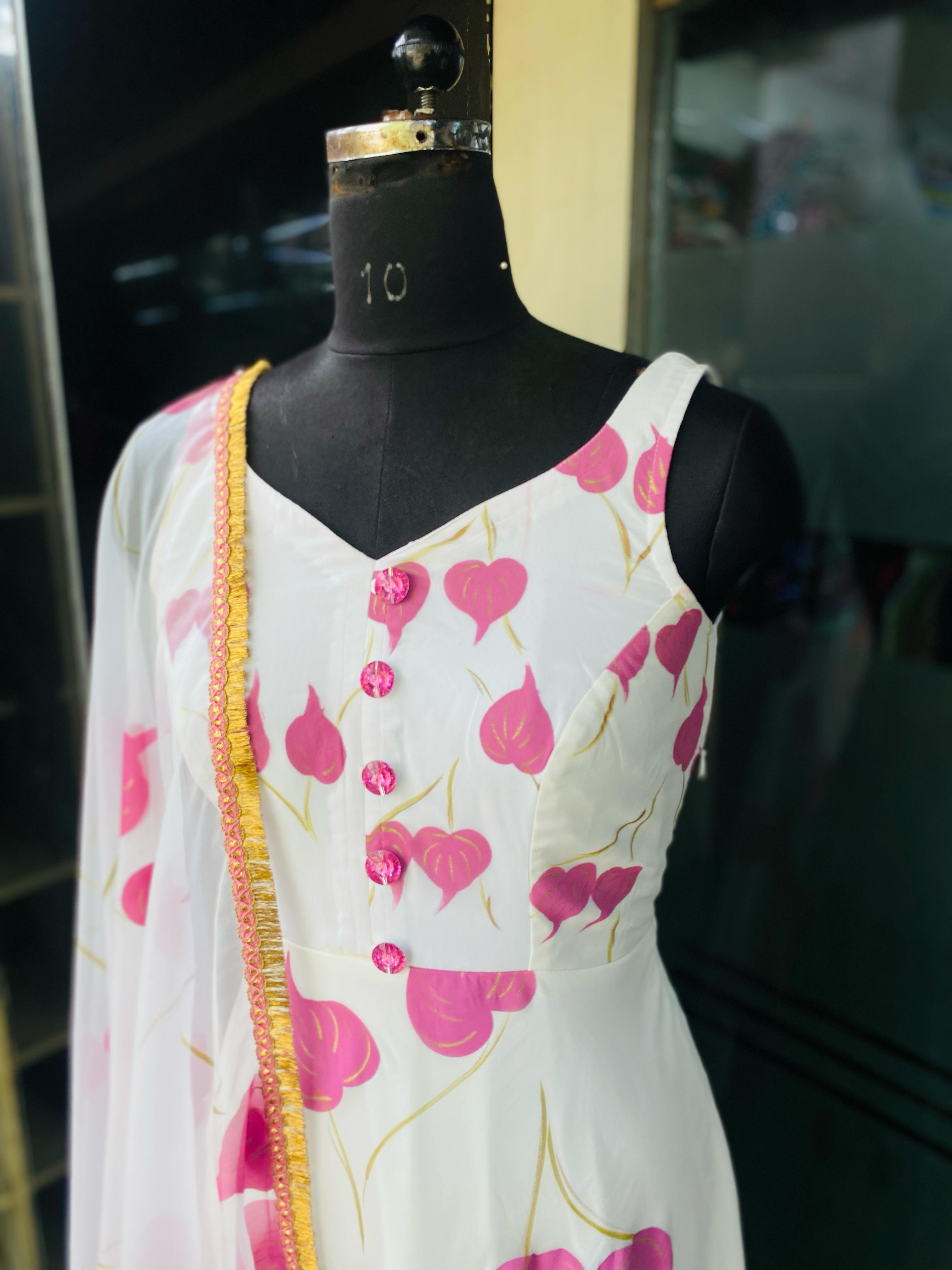 White-Lilac Leaves Anarkali