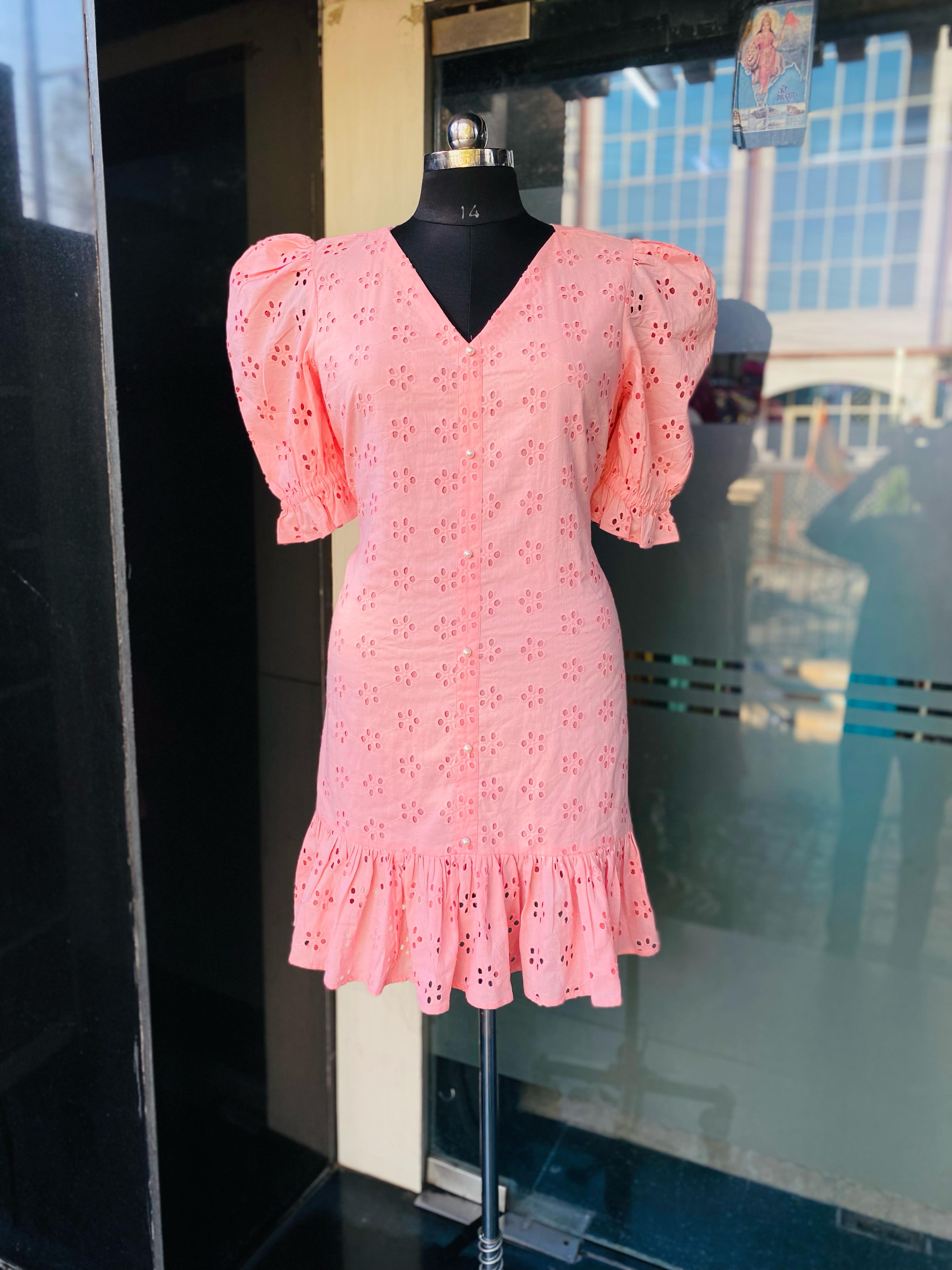 Peach Cotton Schiffli Dress