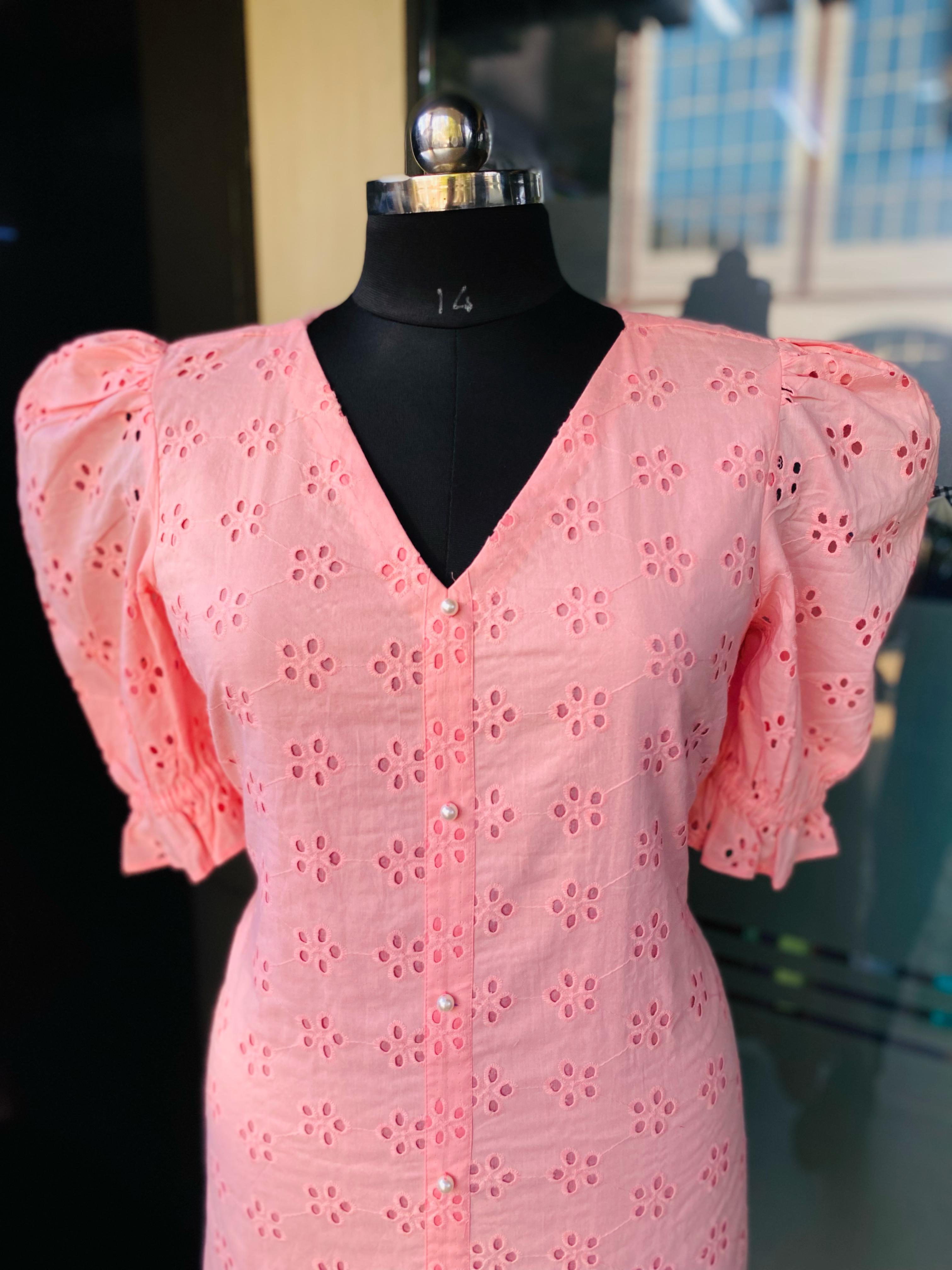 Peach Cotton Schiffli Dress