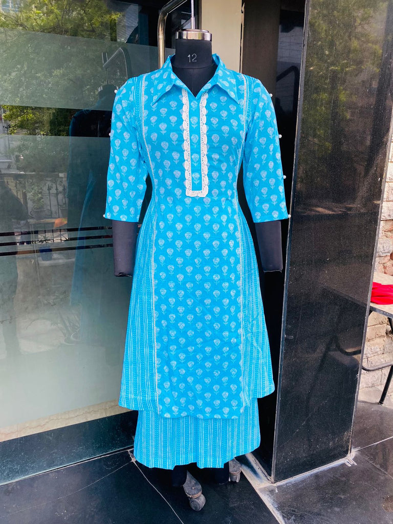 Turquoise Jaipuri Cotton Suit
