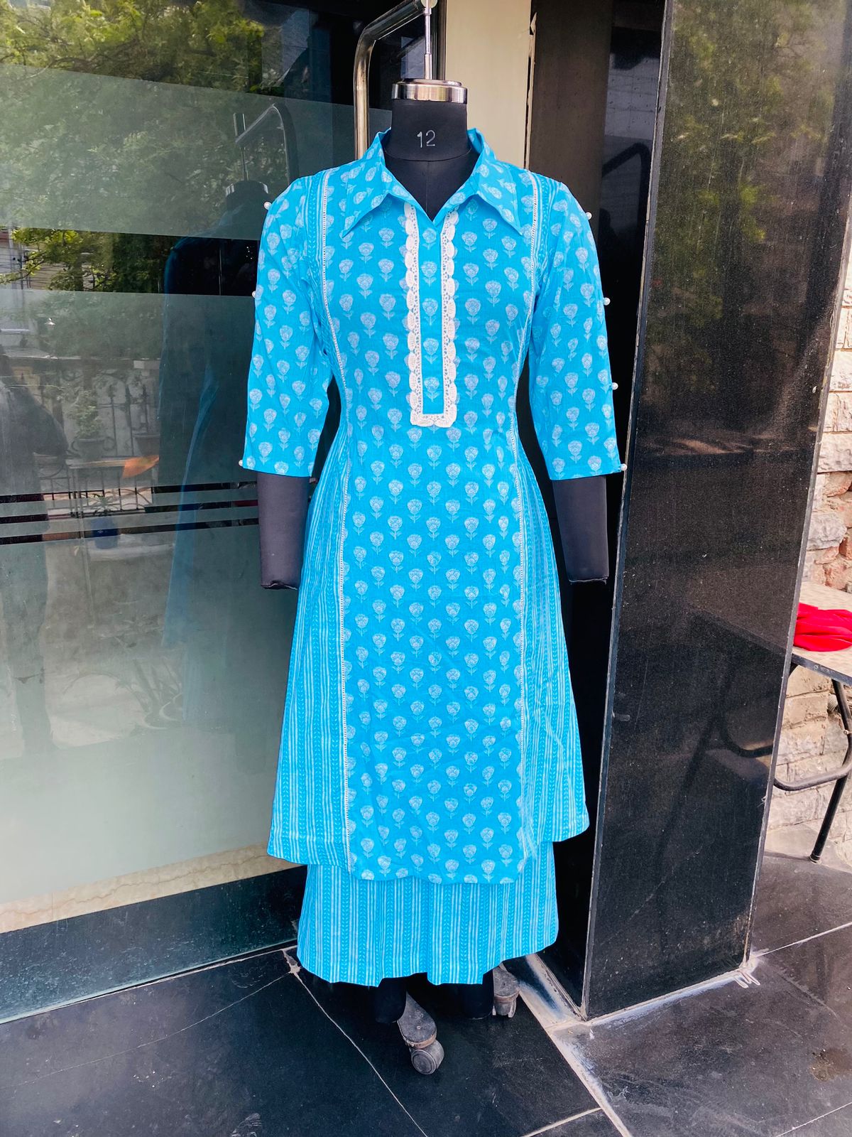Turquoise Jaipuri Cotton Suit