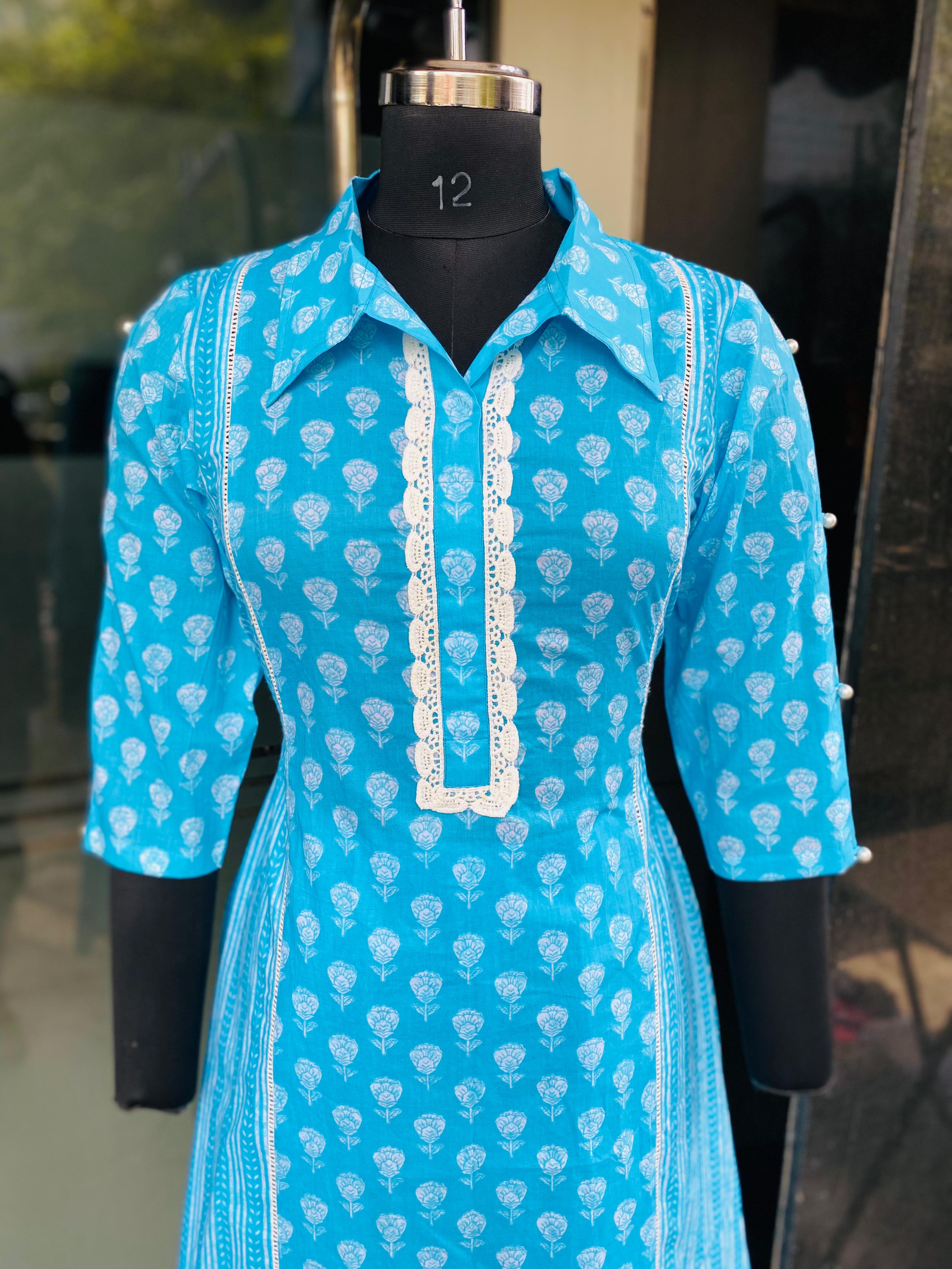 Turquoise Jaipuri Cotton Suit