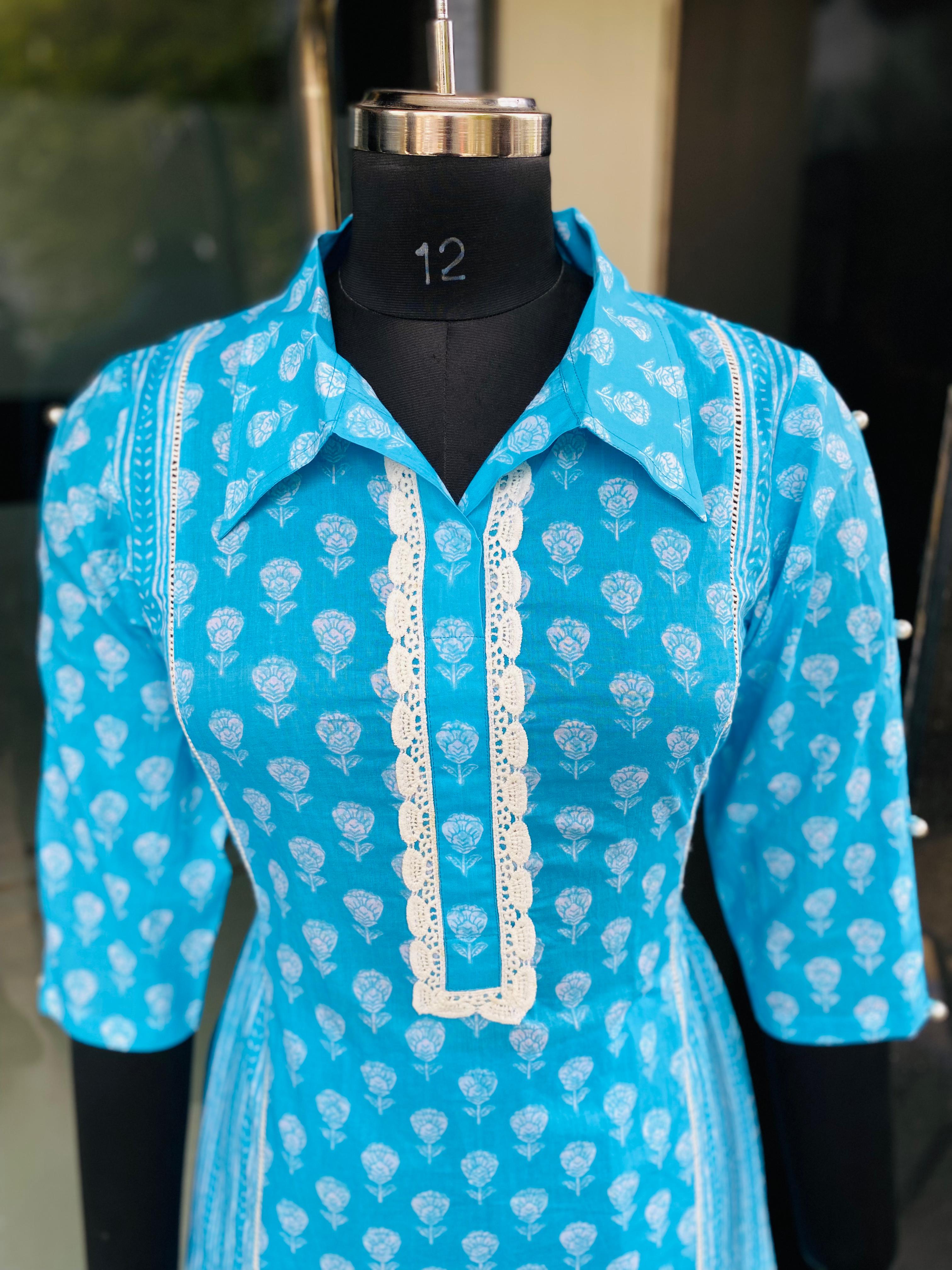 Turquoise Jaipuri Cotton Suit