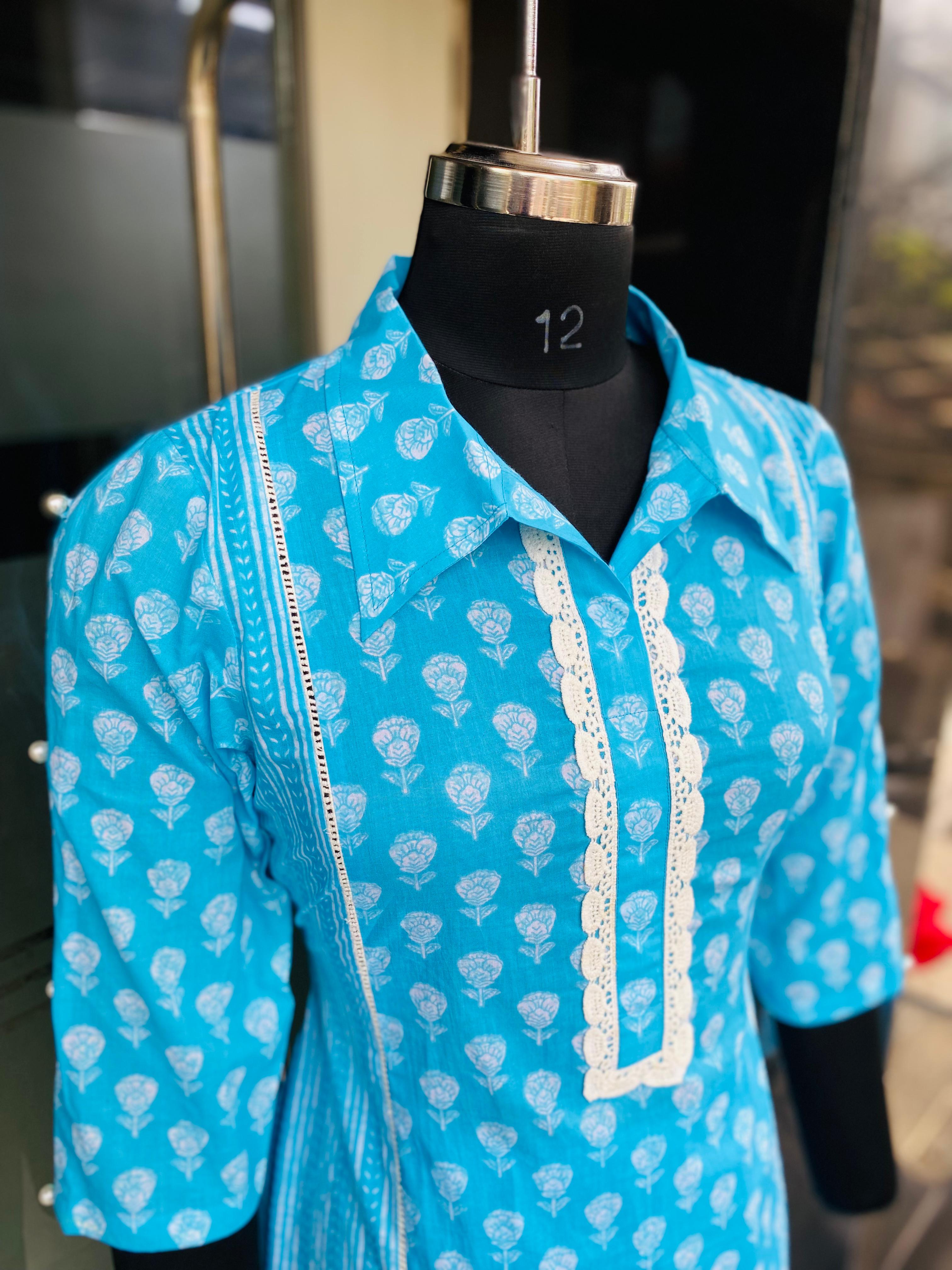 Turquoise Jaipuri Cotton Suit