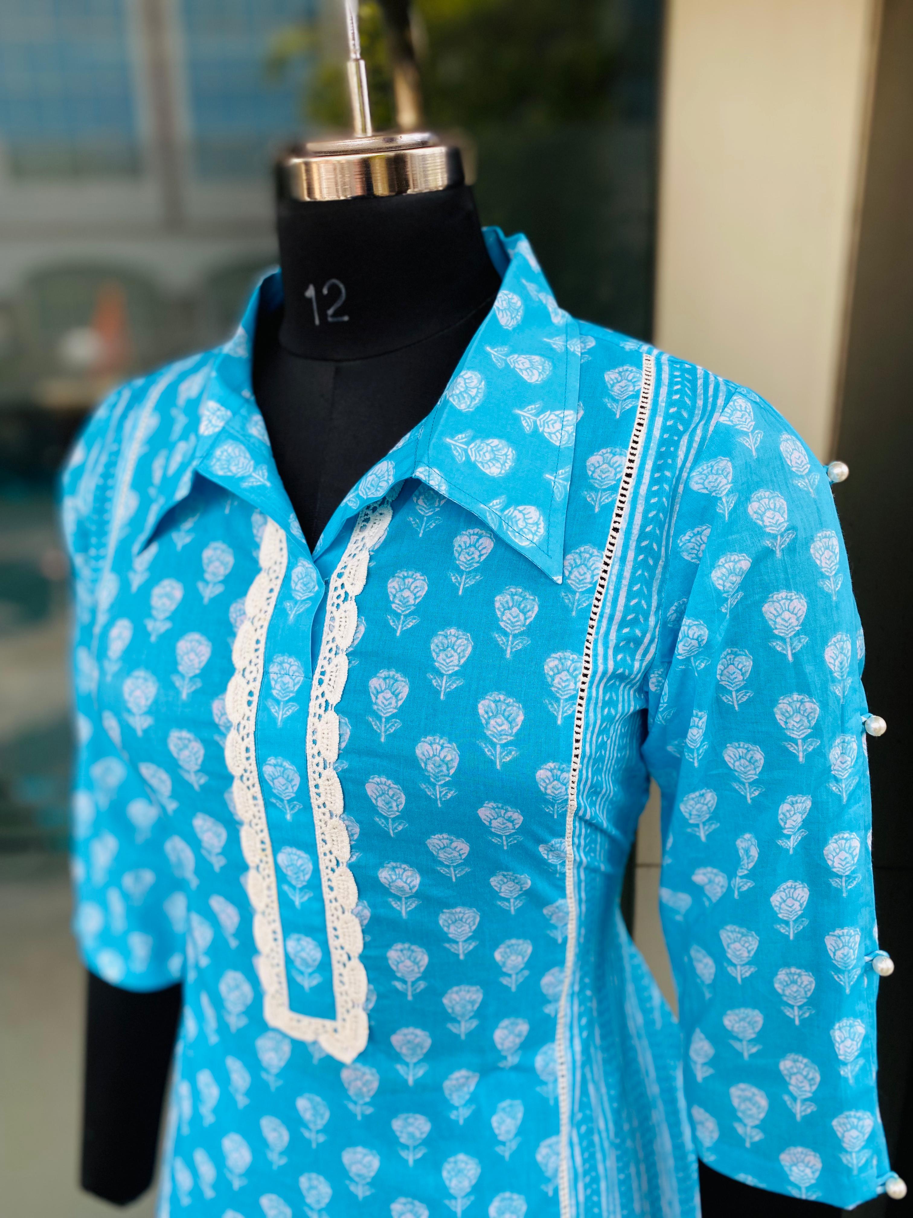 Turquoise Jaipuri Cotton Suit